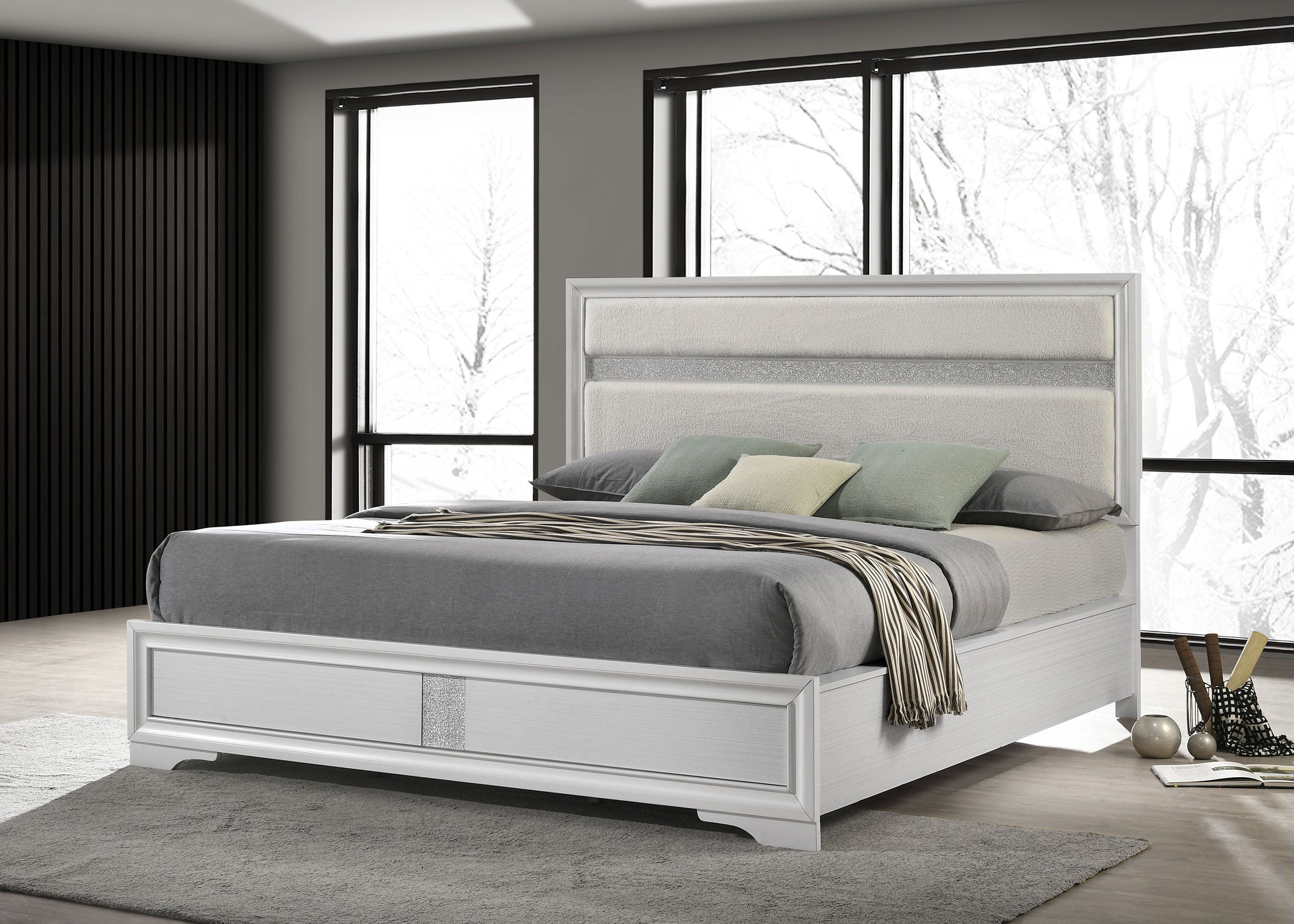 Miranda 54-inch Upholstered California King Panel Bed White — view 2