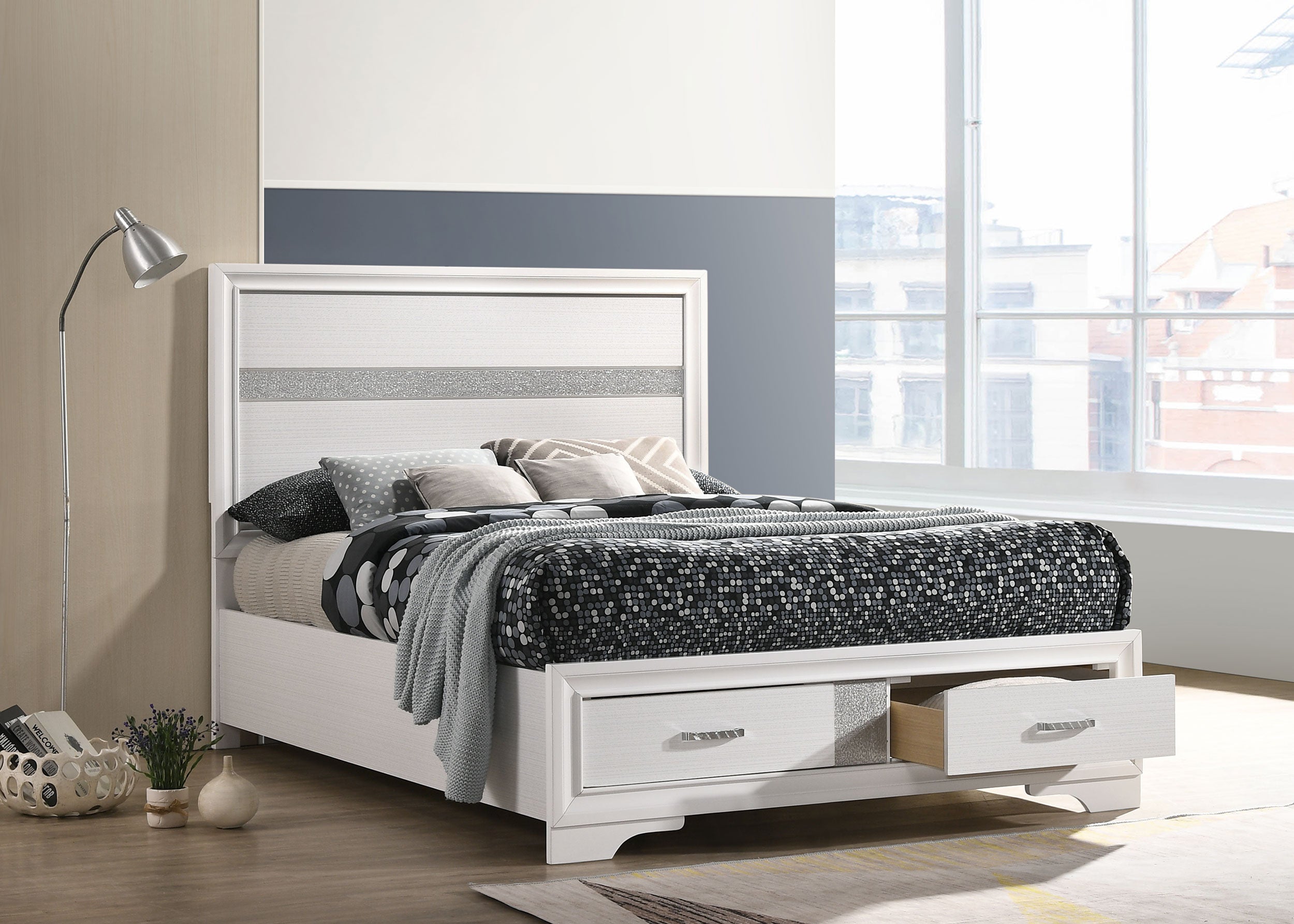 Miranda 51-inch Wood Full Storage Panel Bed White — view 2