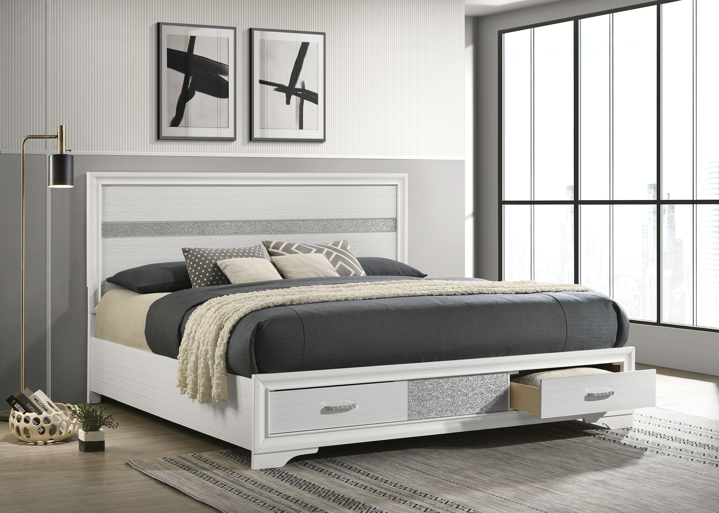 Miranda 51-inch Wood Eastern King Storage Panel Bed White — view 2
