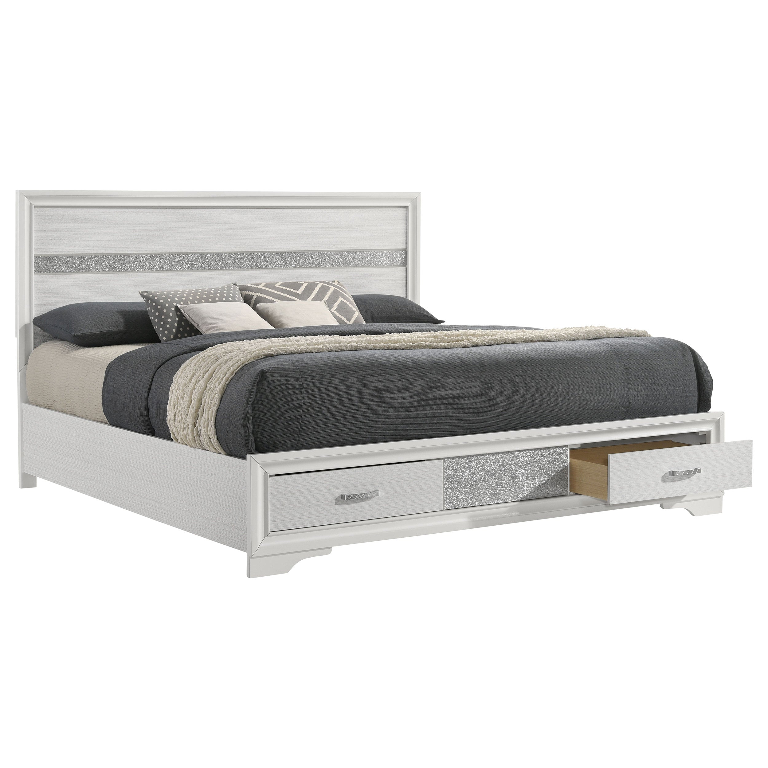 Miranda 51-inch Wood Eastern King Storage Panel Bed White — view 3