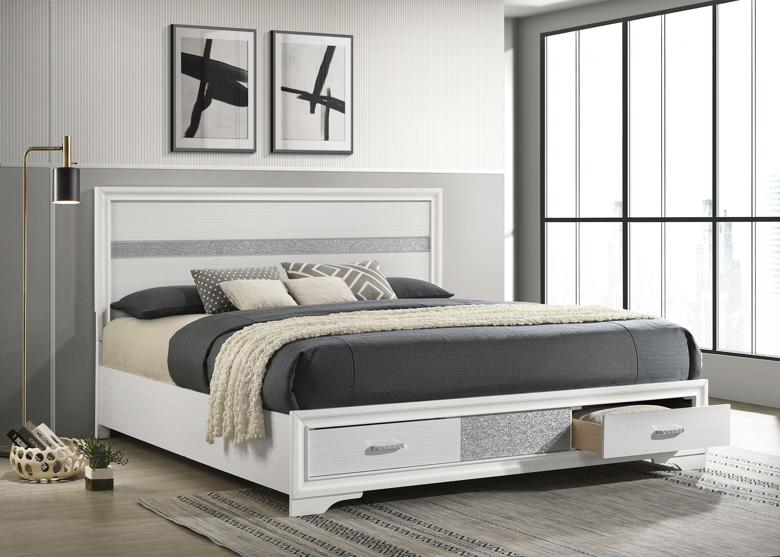 Miranda 51-inch Wood California King Storage Panel Bed White — view 2