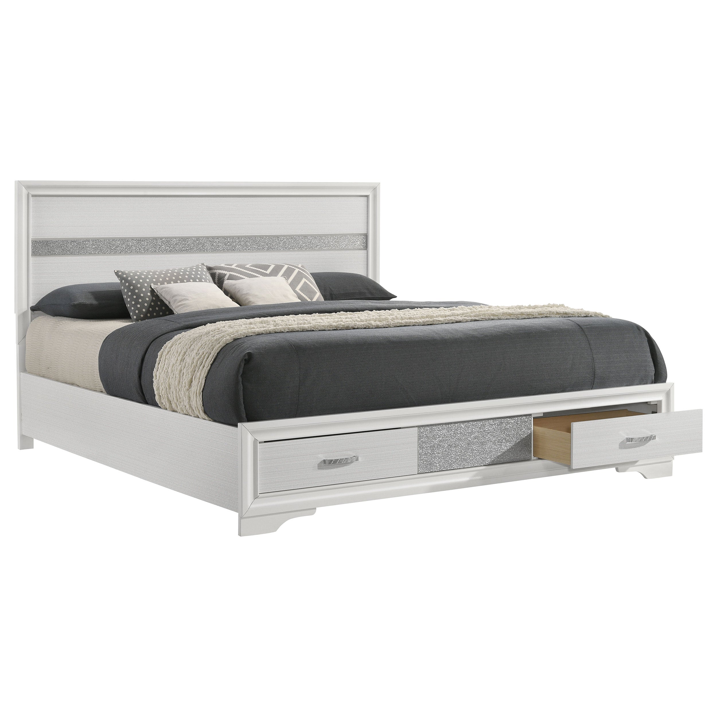 Miranda 51-inch Wood California King Storage Panel Bed White — view 3