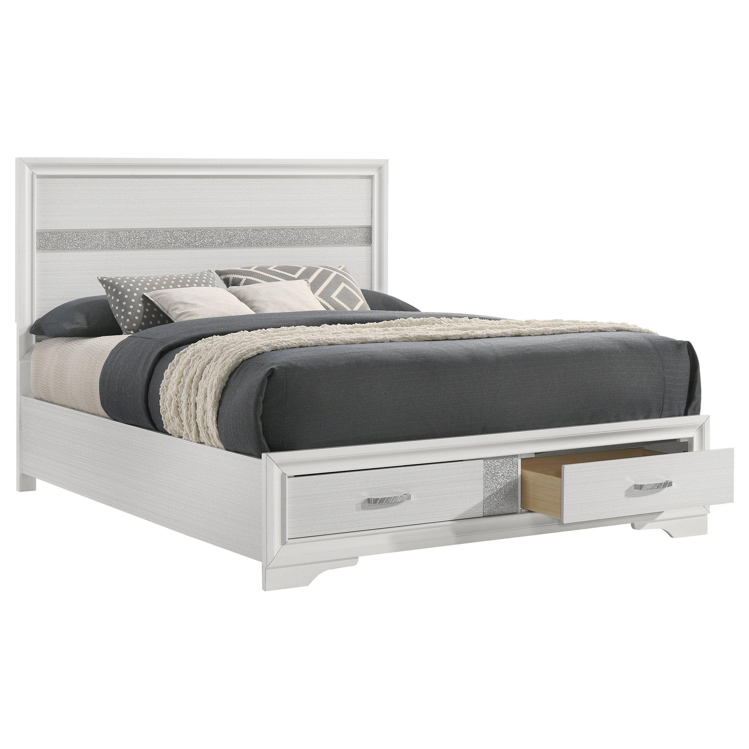 Miranda 51-inch Wood Queen Storage Panel Bed White — view 3