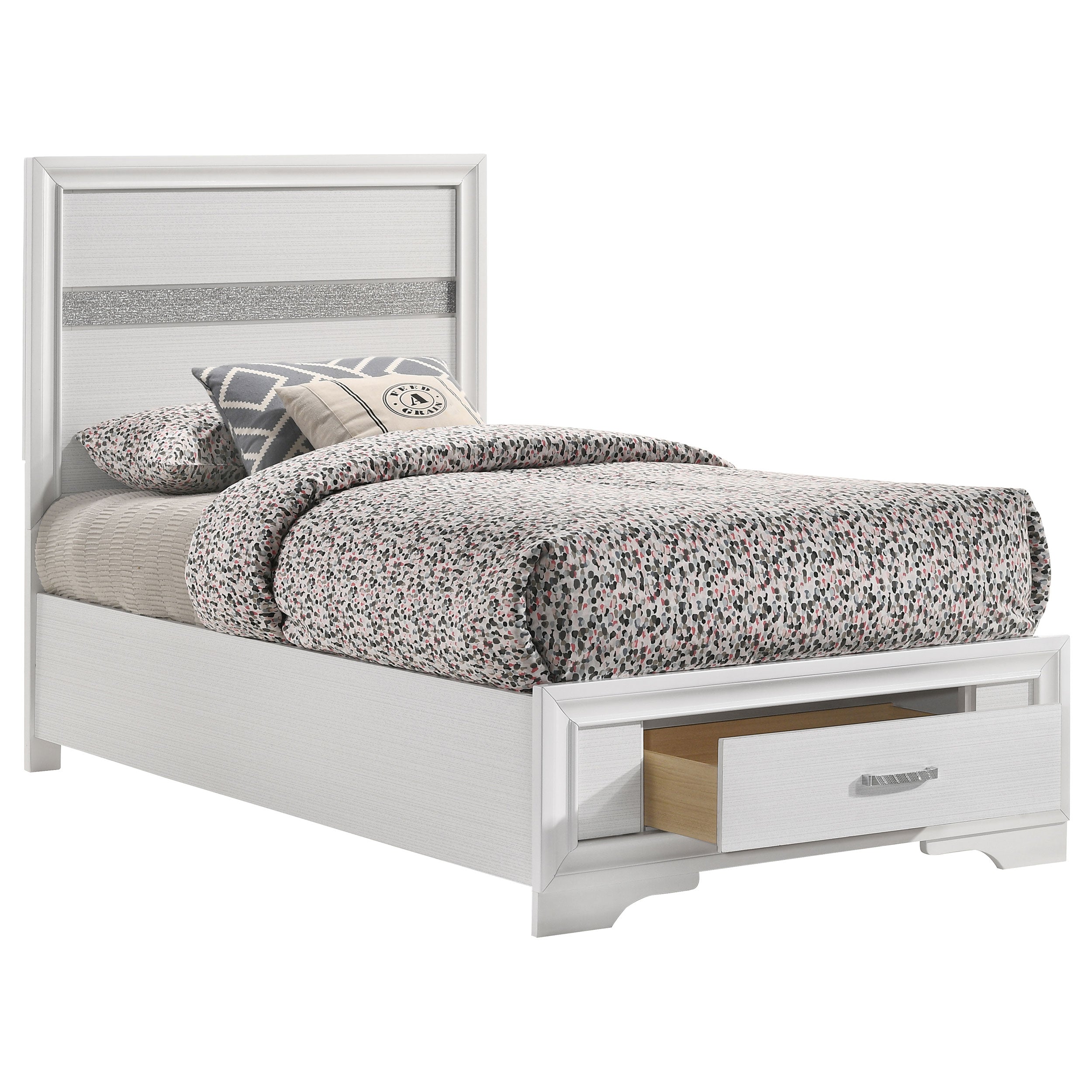 Miranda 51-inch Wood Twin Storage Panel Bed White — view 3