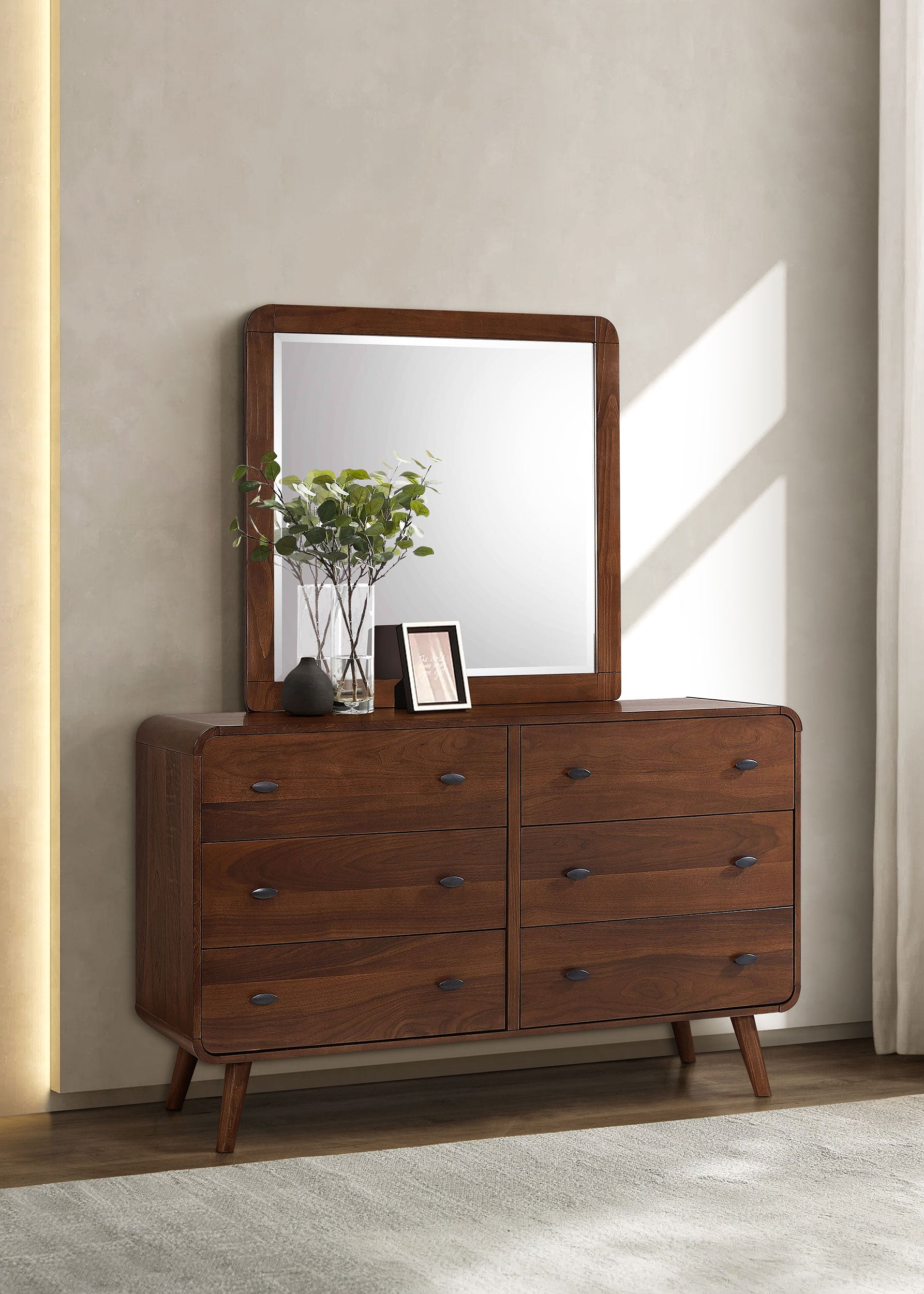 Robyn 6-drawer Dresser with Mirror Dark Walnut — view 2