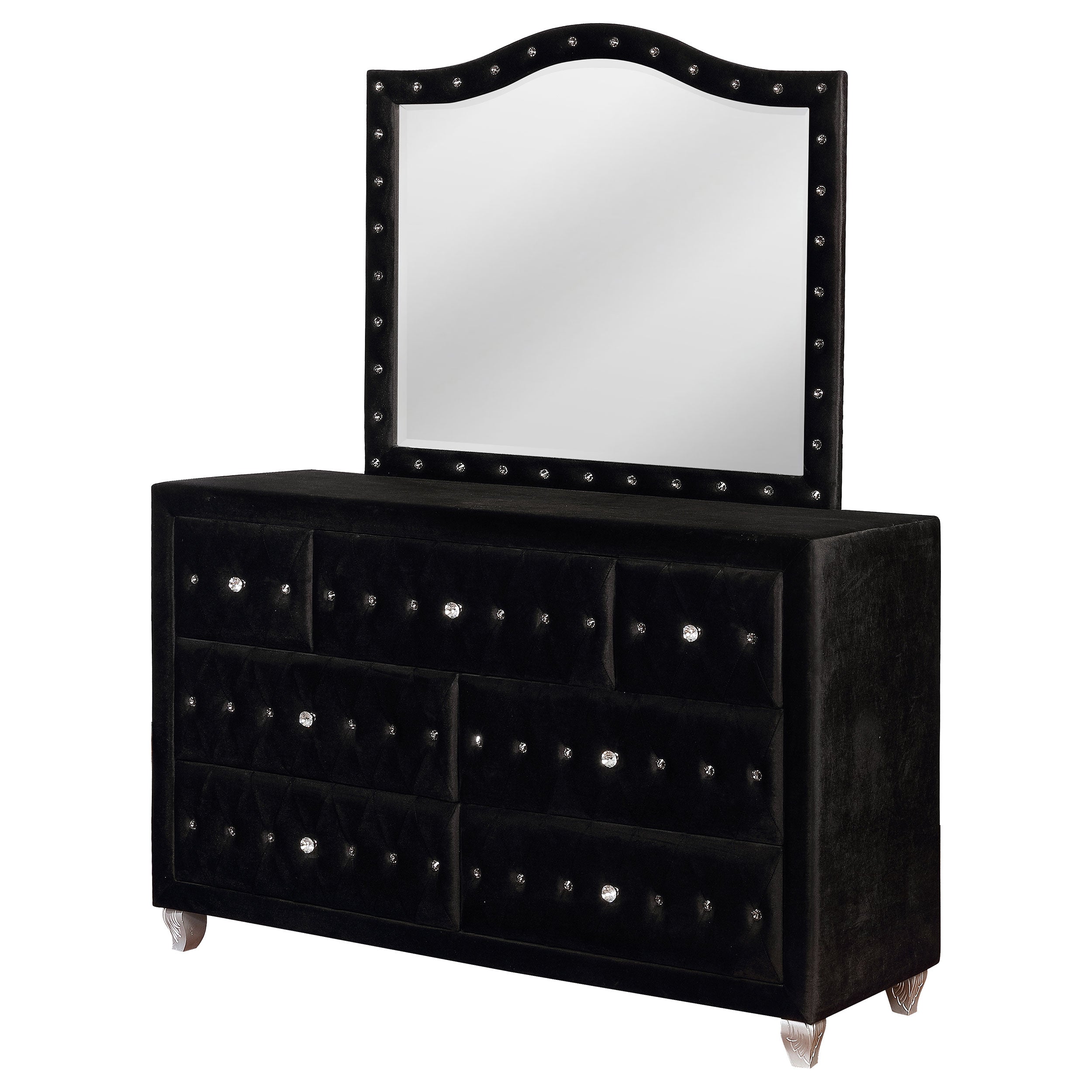 Deanna 7-drawer Upholstered Dresser with Mirror Black — view 4