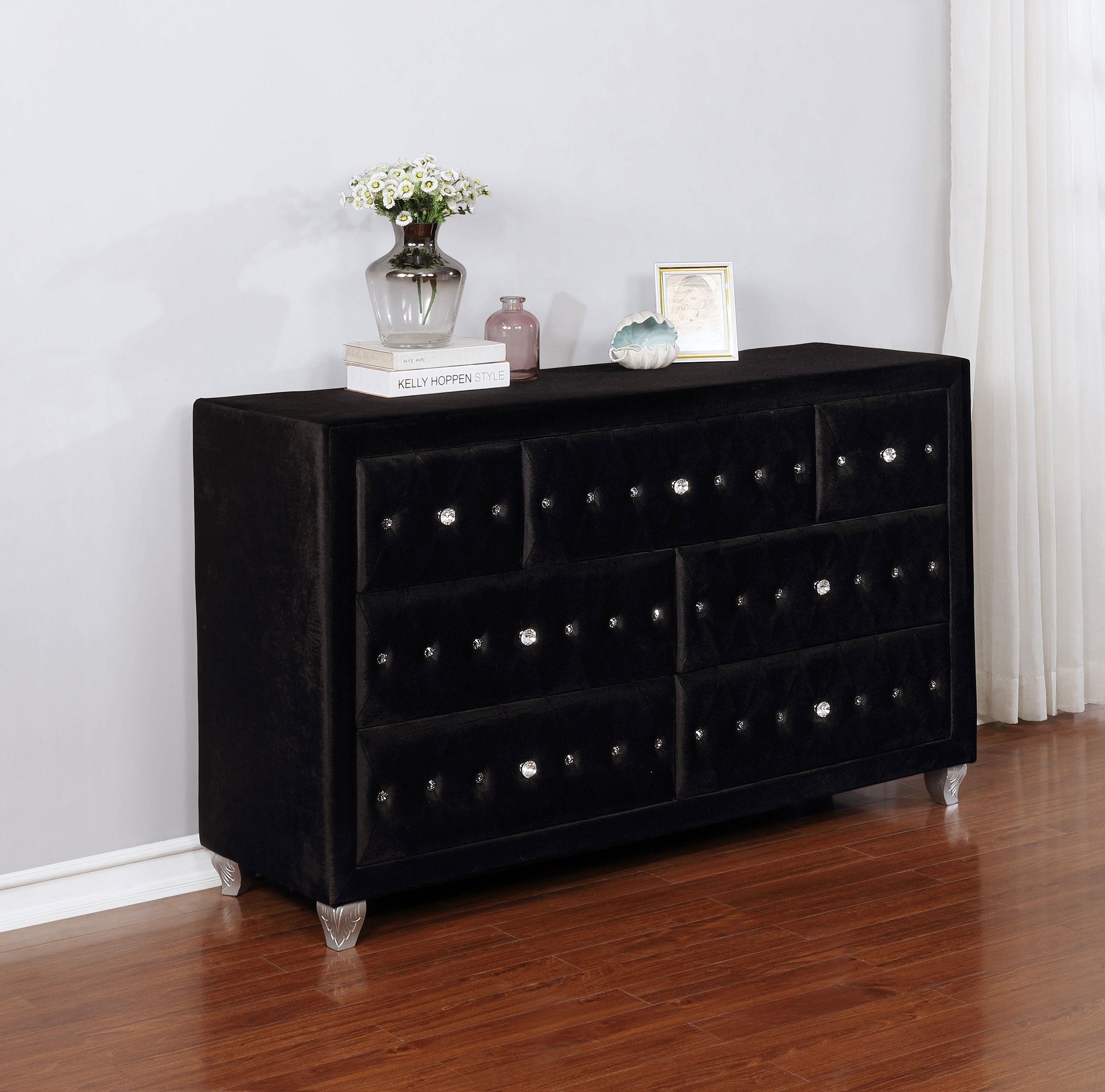 Deanna 7-drawer Upholstered Dresser Black — view 2