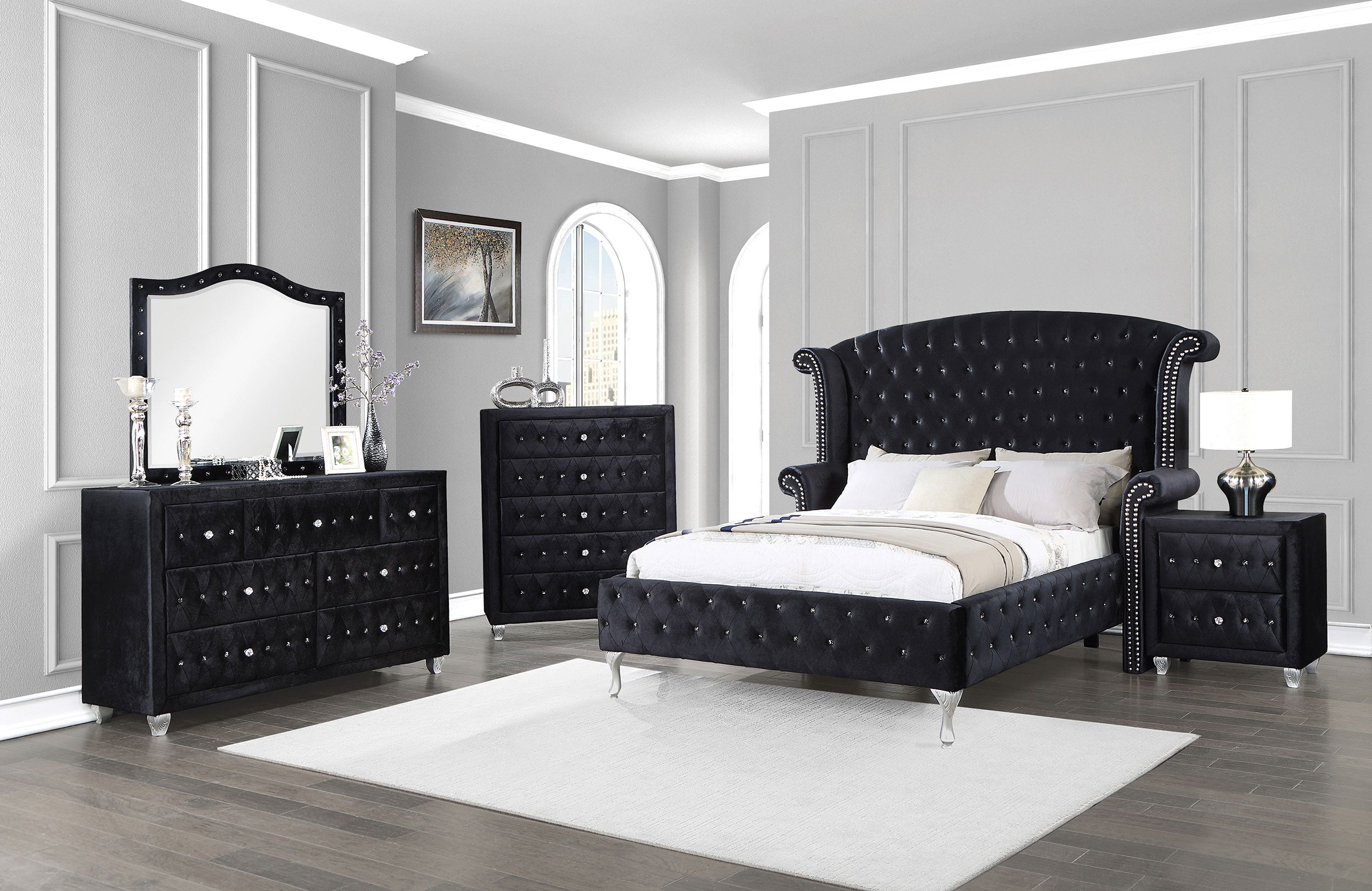 Deanna Upholstered Dresser Mirror Black — view 5