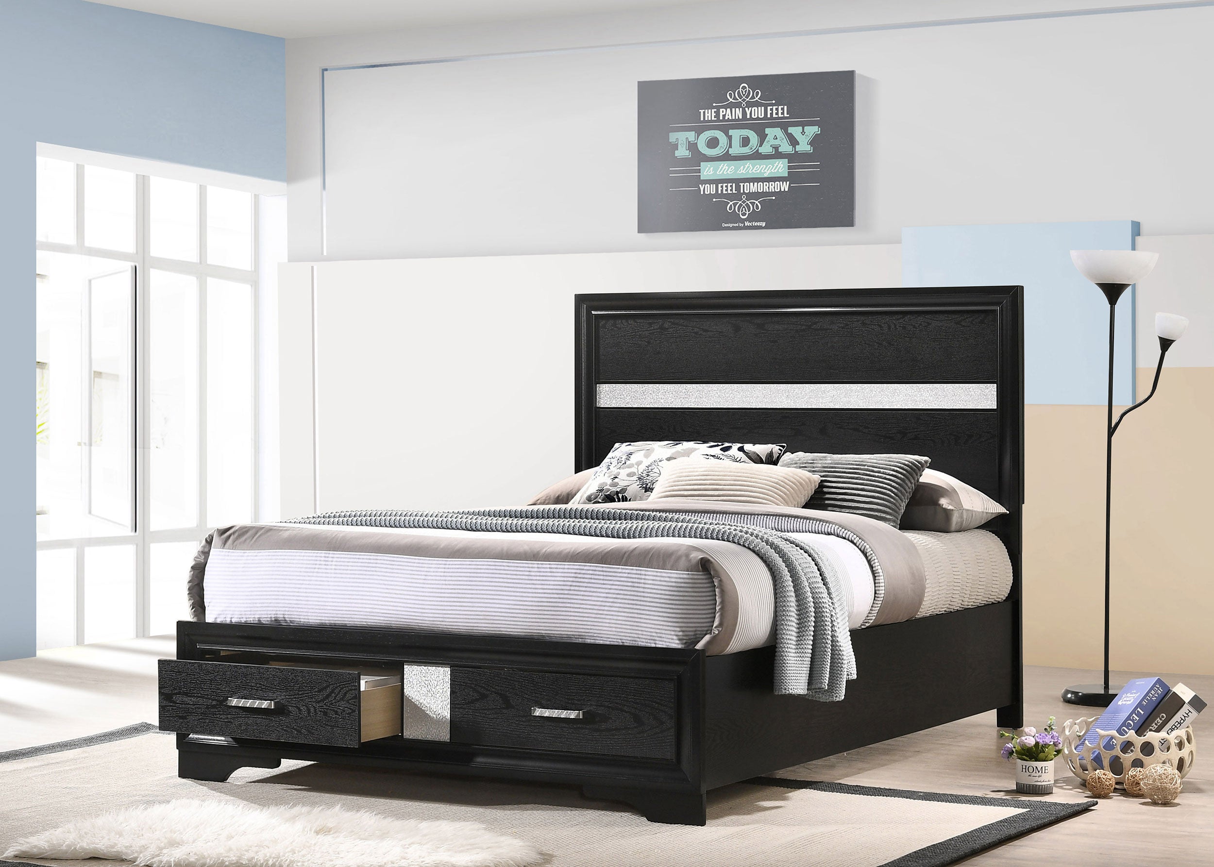 Miranda 51-inch Wood Full Storage Panel Bed Black — view 2