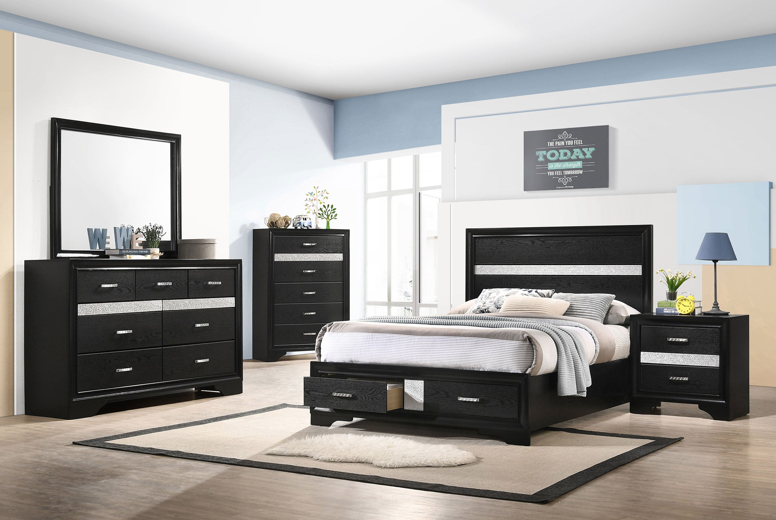 Miranda 51-inch Wood Full Storage Panel Bed Black — view 14