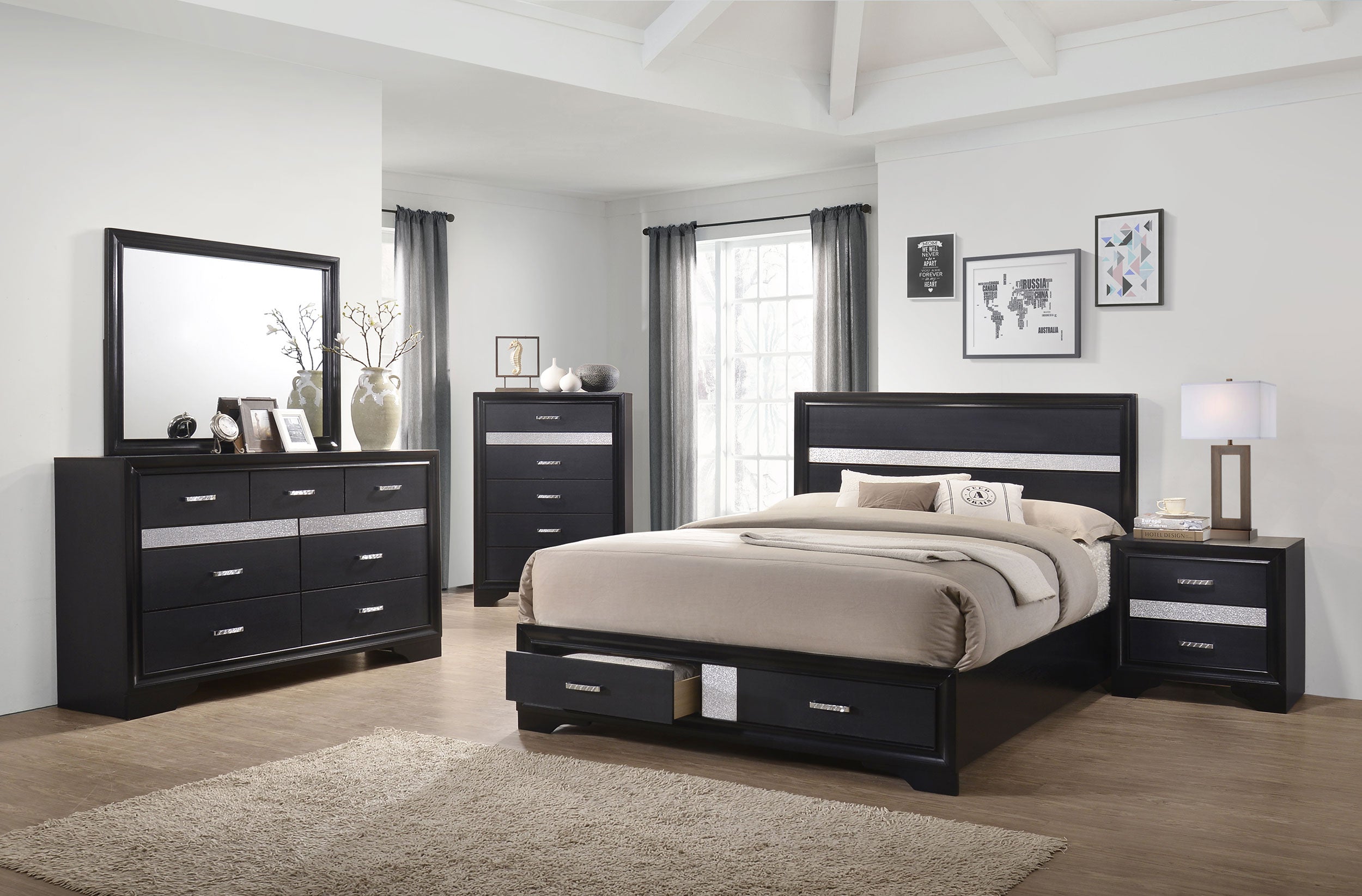 Miranda 51-inch Wood Eastern King Storage Panel Bed Black — view 10