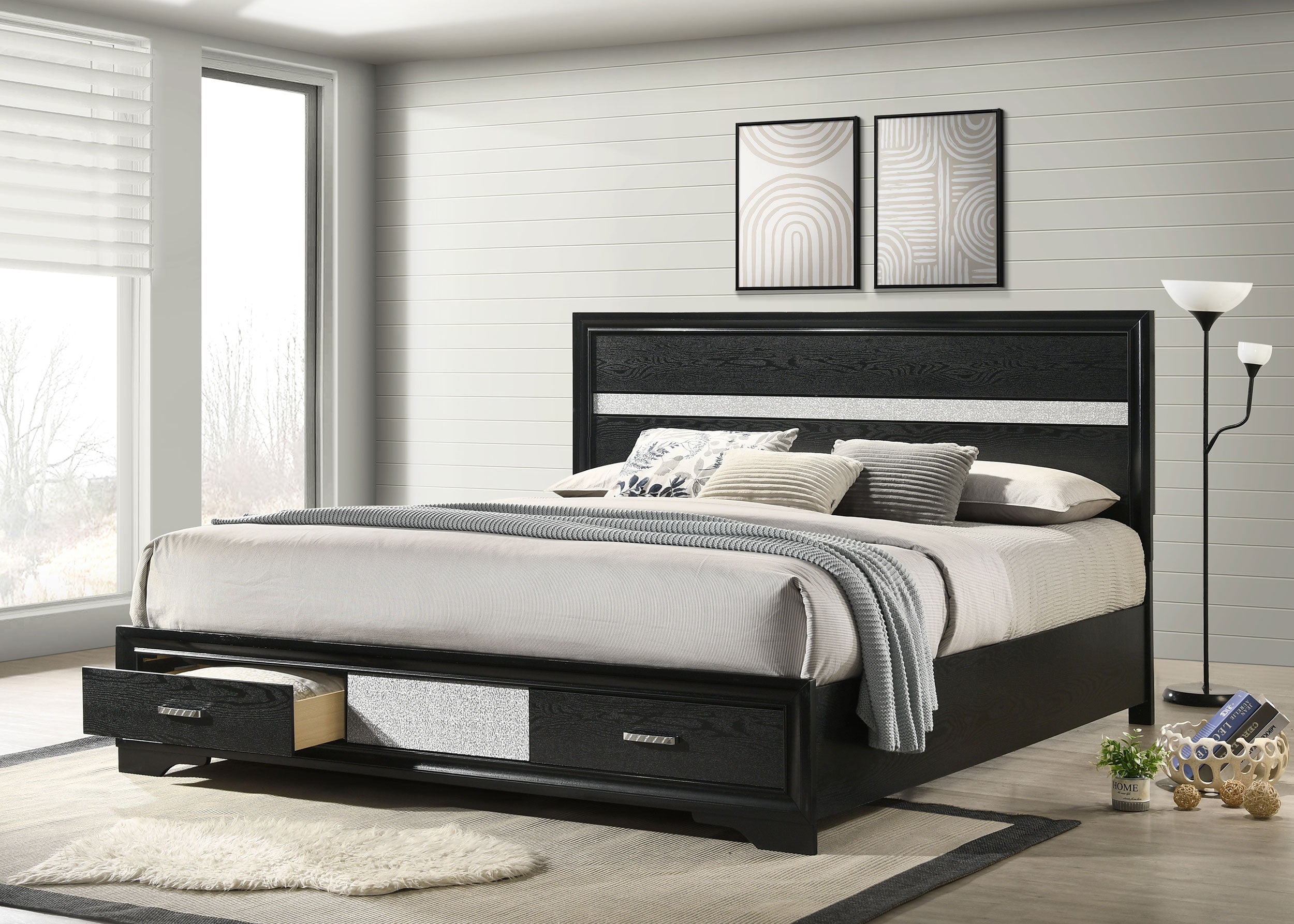Miranda 51-inch Wood California King Storage Panel Bed Black — view 2