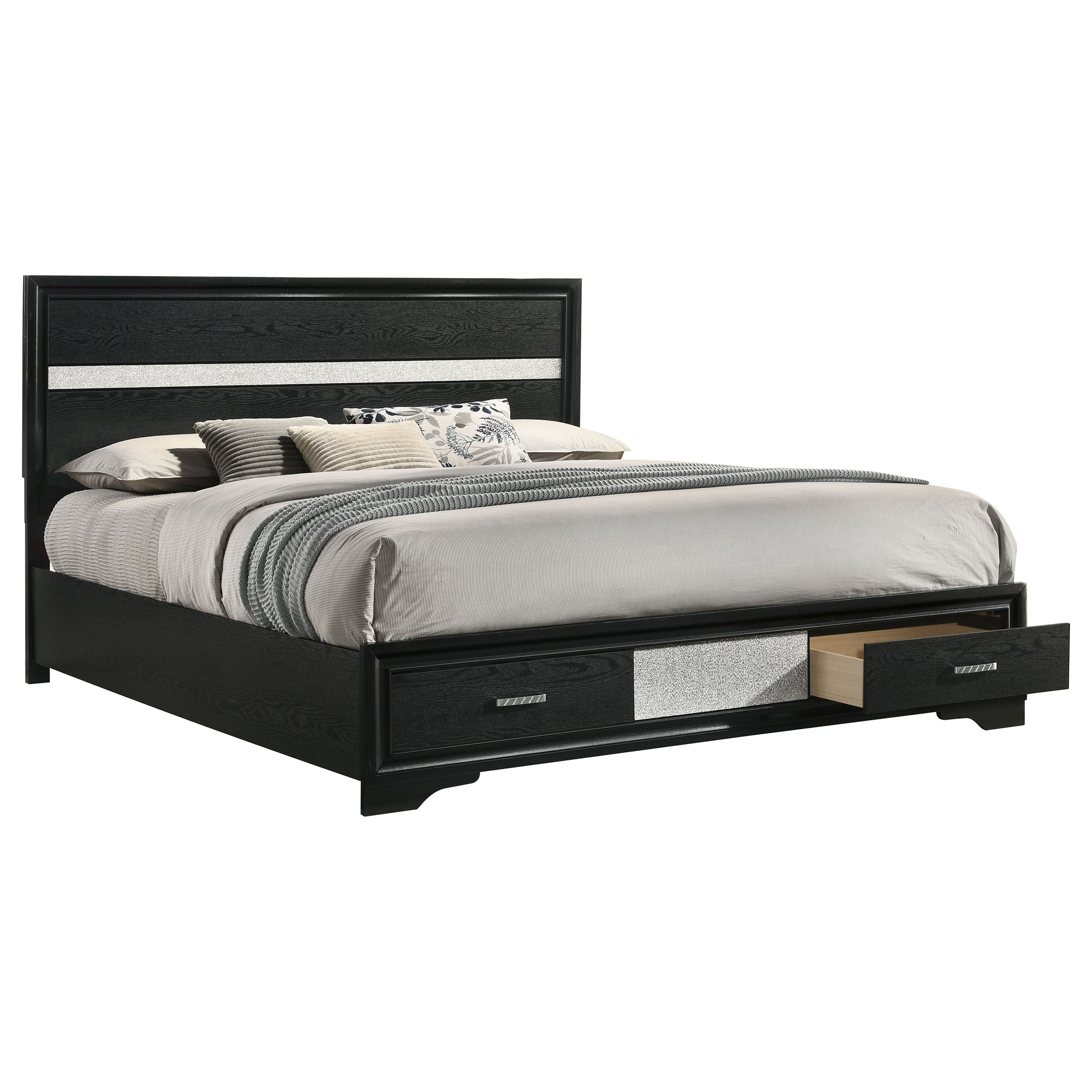 Miranda 51-inch Wood California King Storage Panel Bed Black — view 3