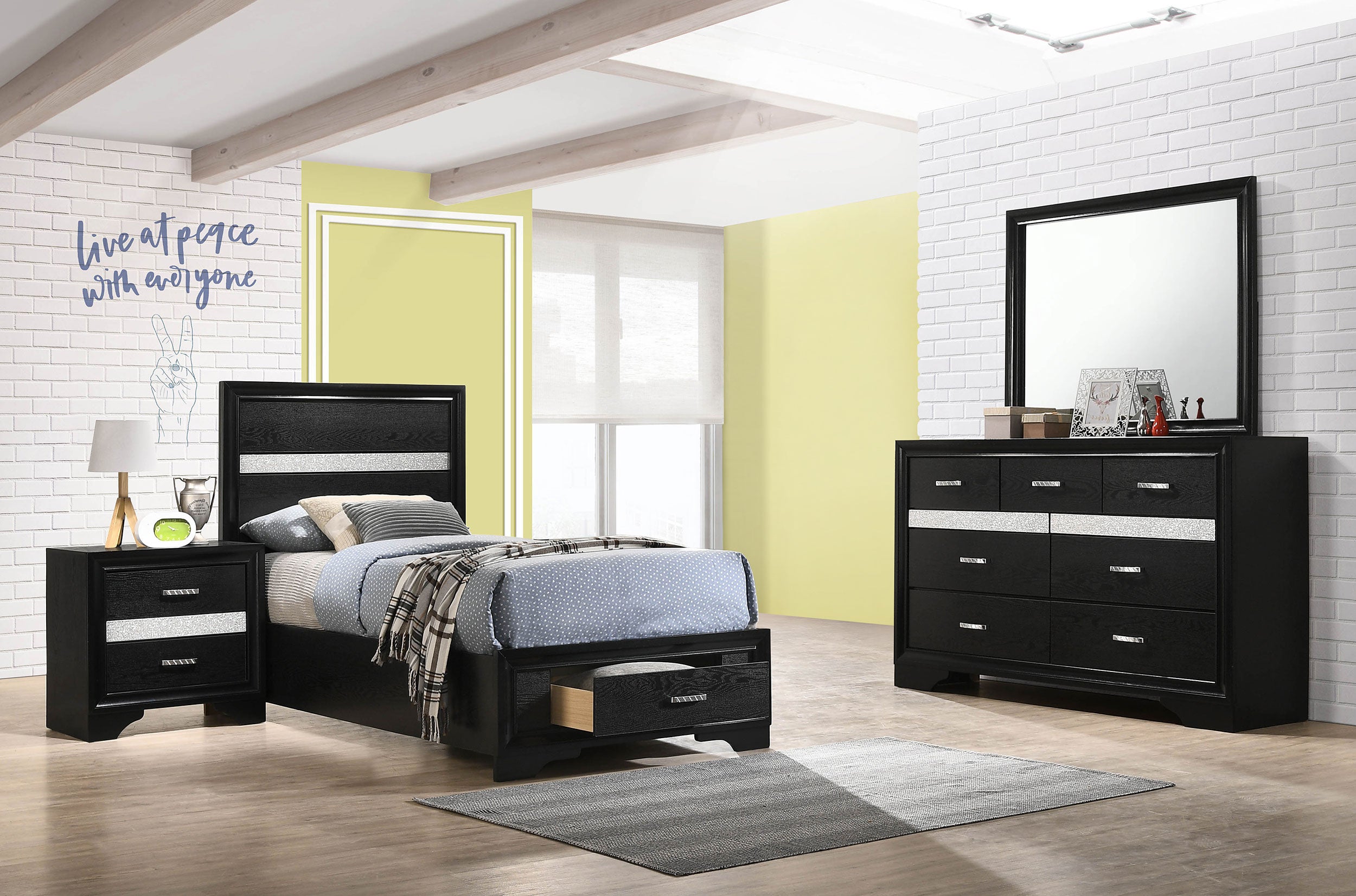 Miranda 4-piece Twin Bedroom Set Black — view 1