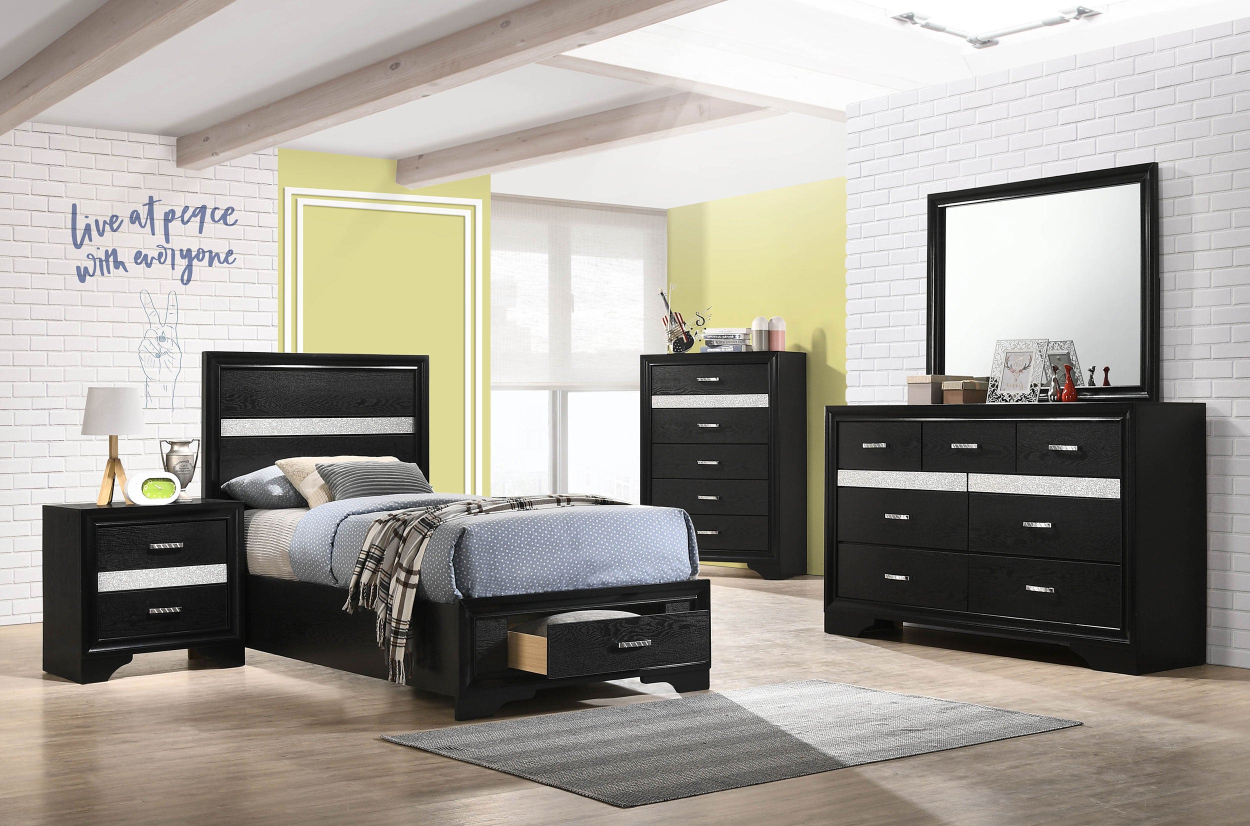 Miranda 5-piece Twin Bedroom Set Black — view 1
