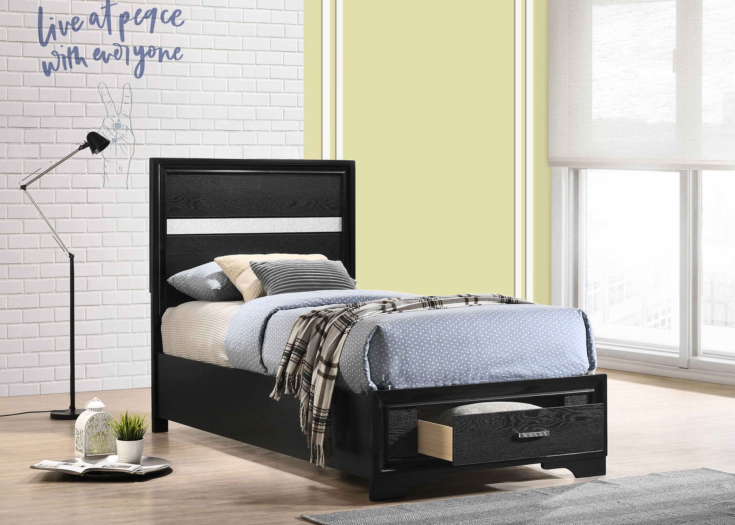 Miranda 51-inch Wood Twin Storage Panel Bed Black — view 2