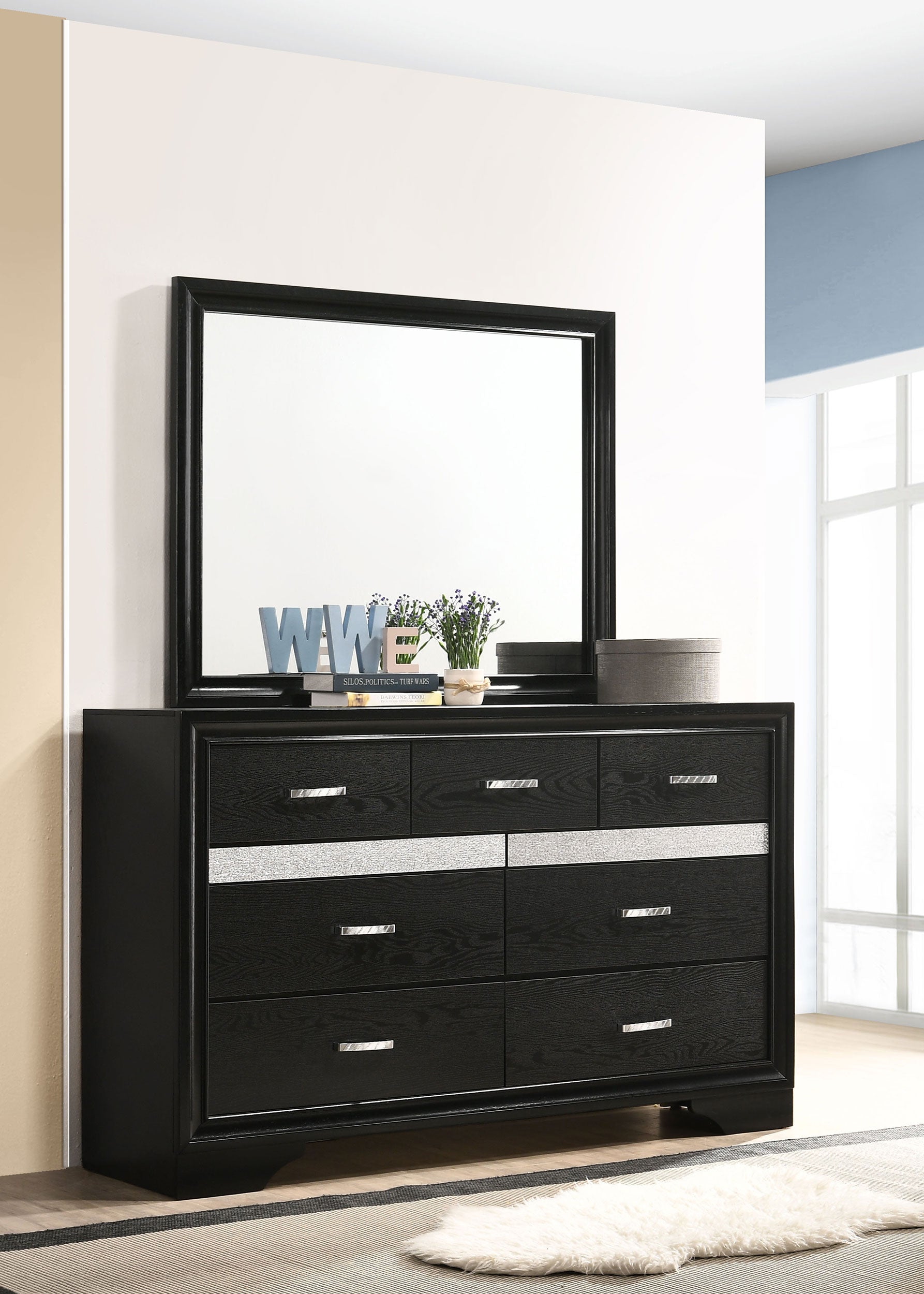 Miranda 7-drawer Dresser with Mirror Black — view 2