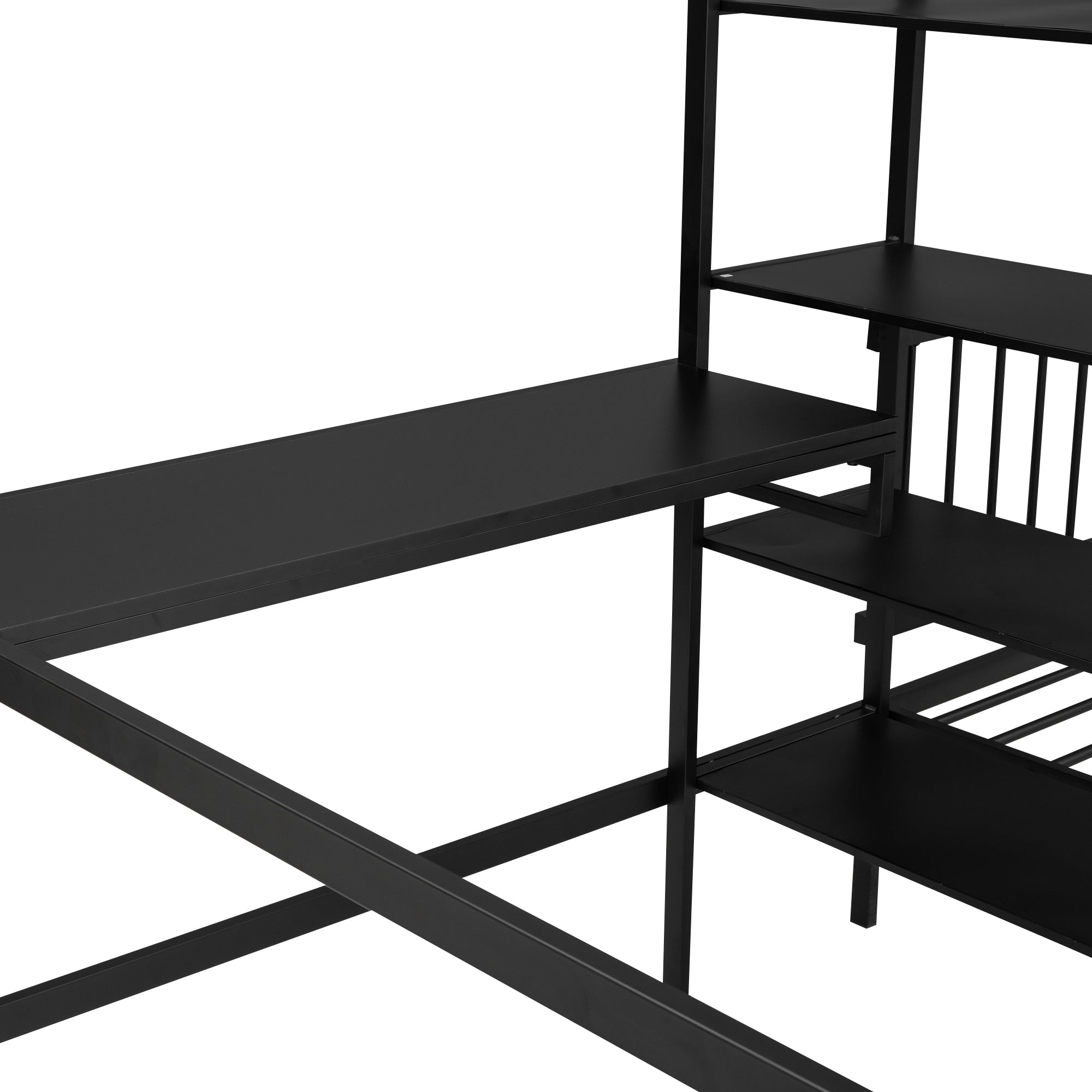 Full Over Twin Metal Bunk Bed with Built-in Desk, Shelves and Ladder, Black - Atlantic Fine Furniture Melbourne FL