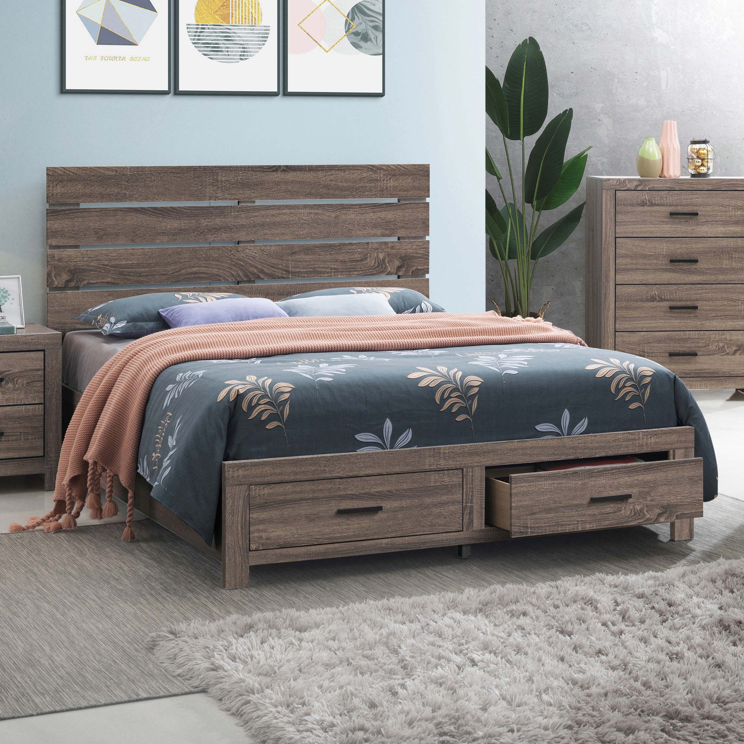 Brantford Wood Queen Storage Panel Bed Barrel Oak — view 2