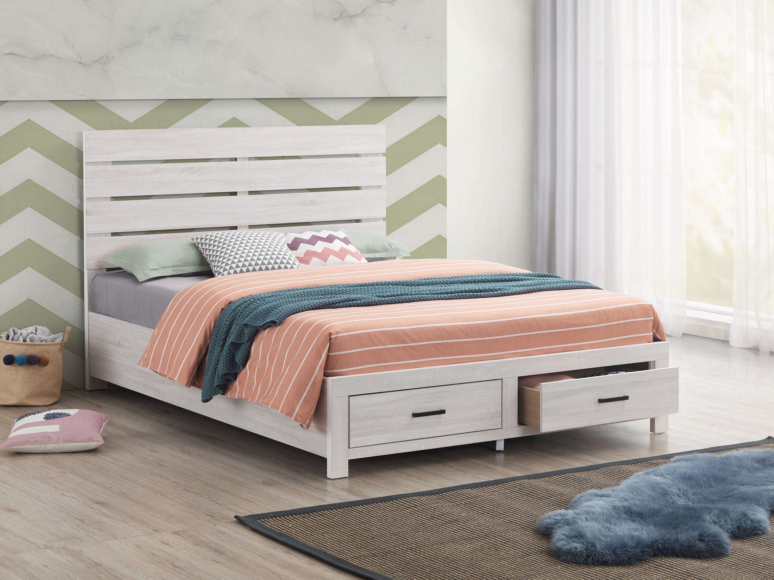 Brantford Wood Queen Storage Panel Bed Coastal White — view 2
