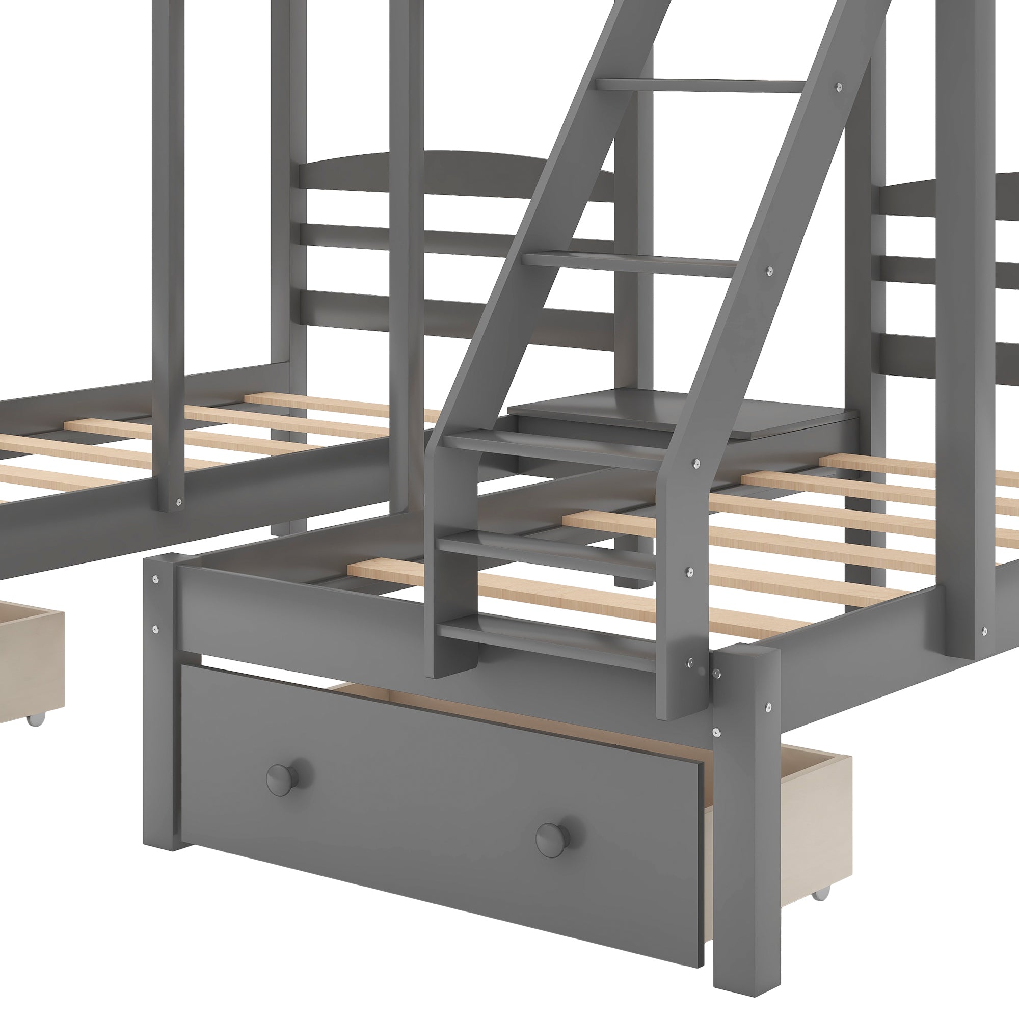 Full over Twin & Twin Bunk Bed,Triple Bunk Bed with Drawers, Gray - Atlantic Fine Furniture Melbourne FL