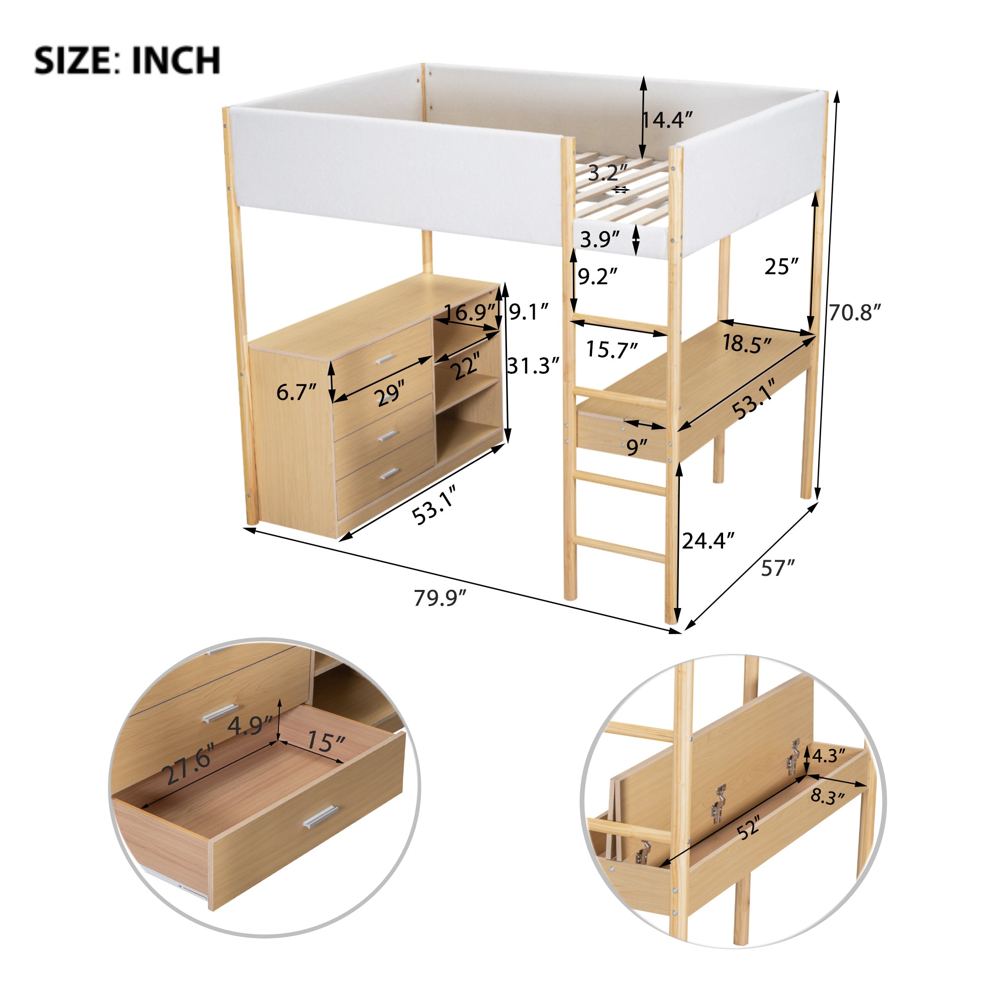 Full Size Teddy FleeceLoft Bed Wood Bed, Natural - Atlantic Fine Furniture Melbourne FL