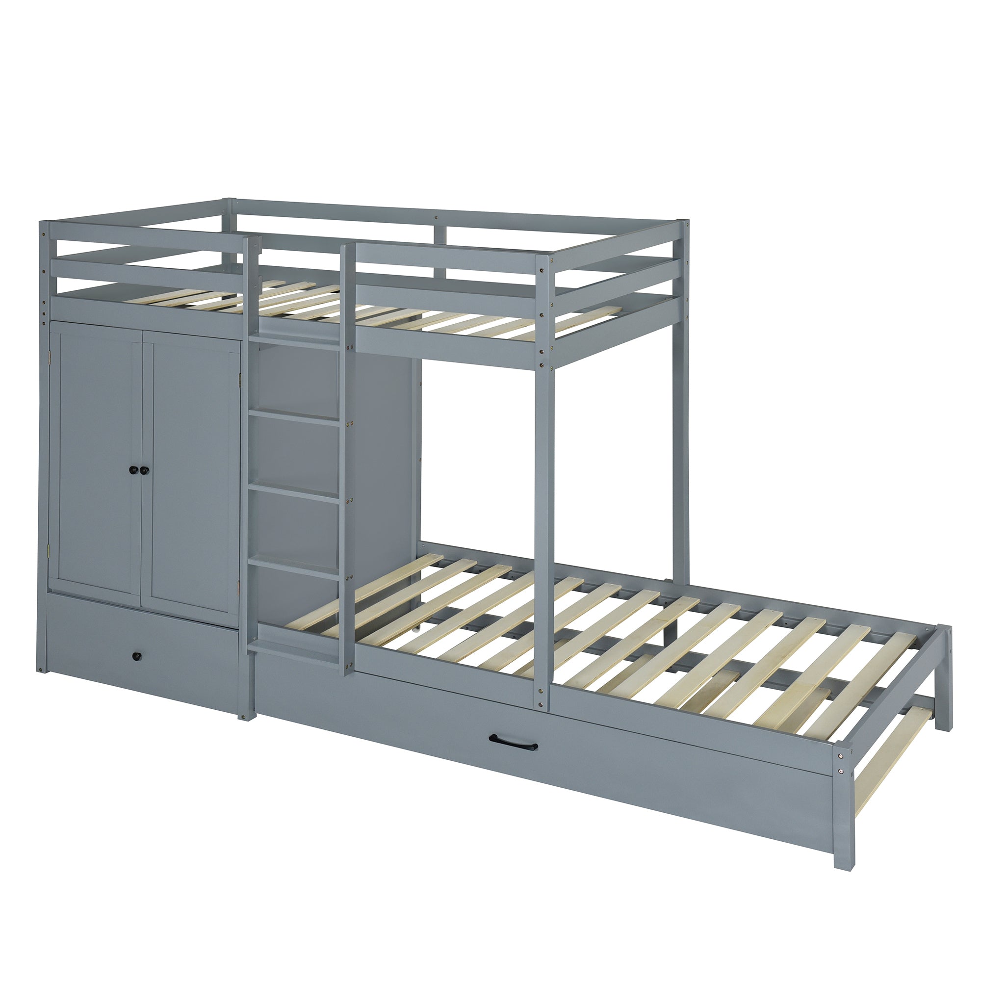 Twin-over-twin Bunk Bed with Wardrobe, Drawers and Shelves, Gray - Atlantic Fine Furniture Melbourne FL