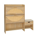 Shoe Storage Cabinet Rattan Shoe Storage Organizer With 2 Flip Drawers, A Storage Drawer And A Bench For Entryway, And Hallway - Light Brown