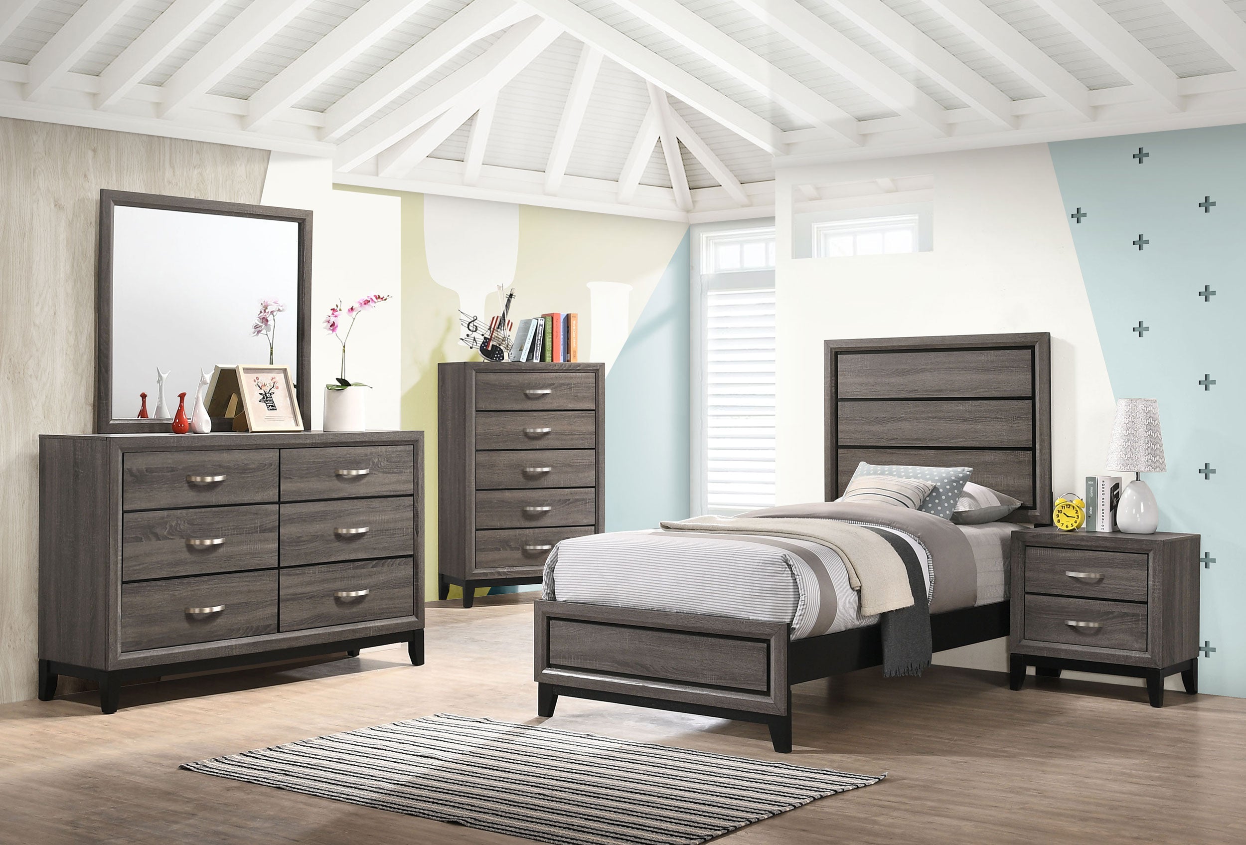 Watson Wood Twin Panel Bed Grey Oak — view 7