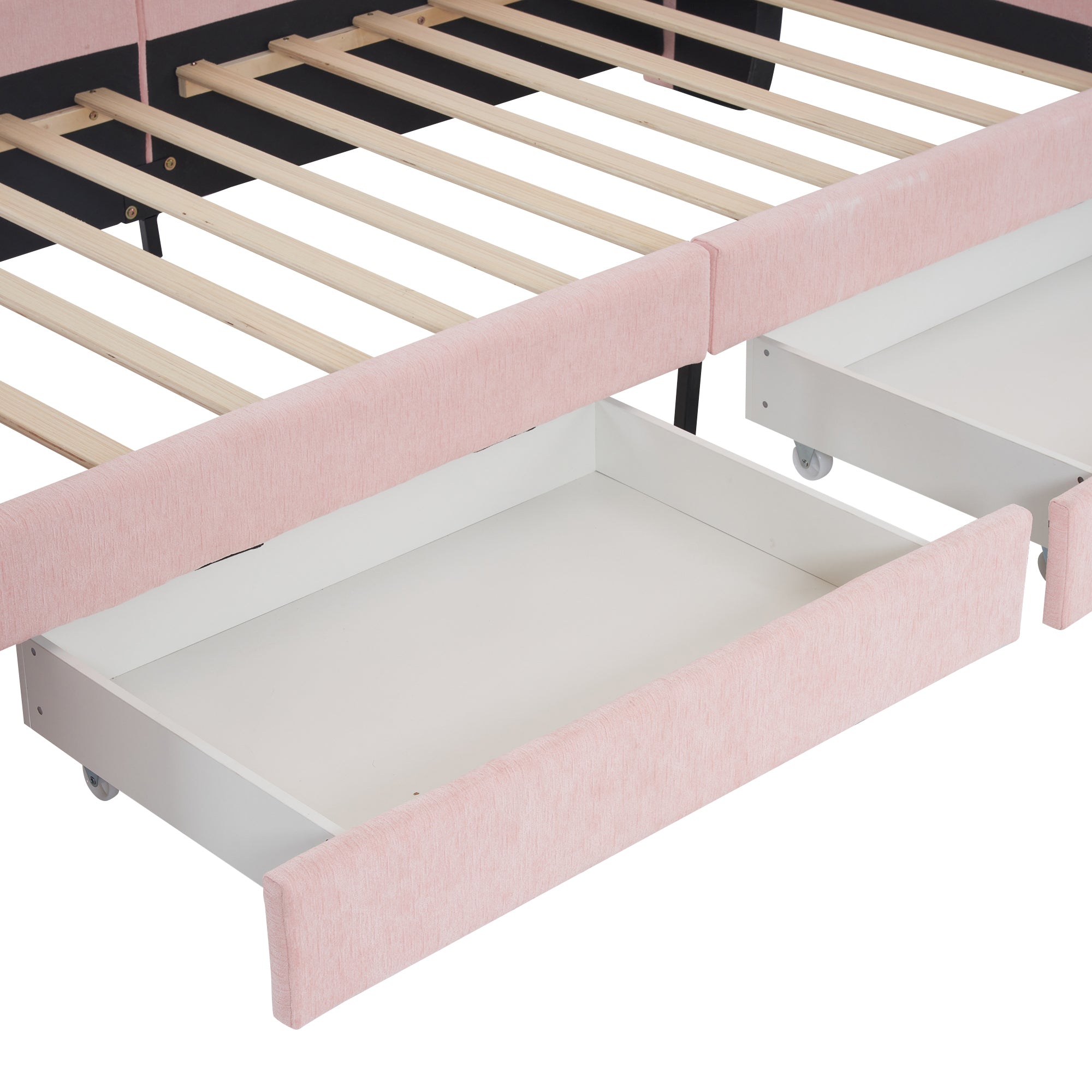 Twin Size Upholstered Platform Bed with Cartoon Ears Shaped Headboard and 2 Drawers, Pink - Atlantic Fine Furniture Melbourne FL