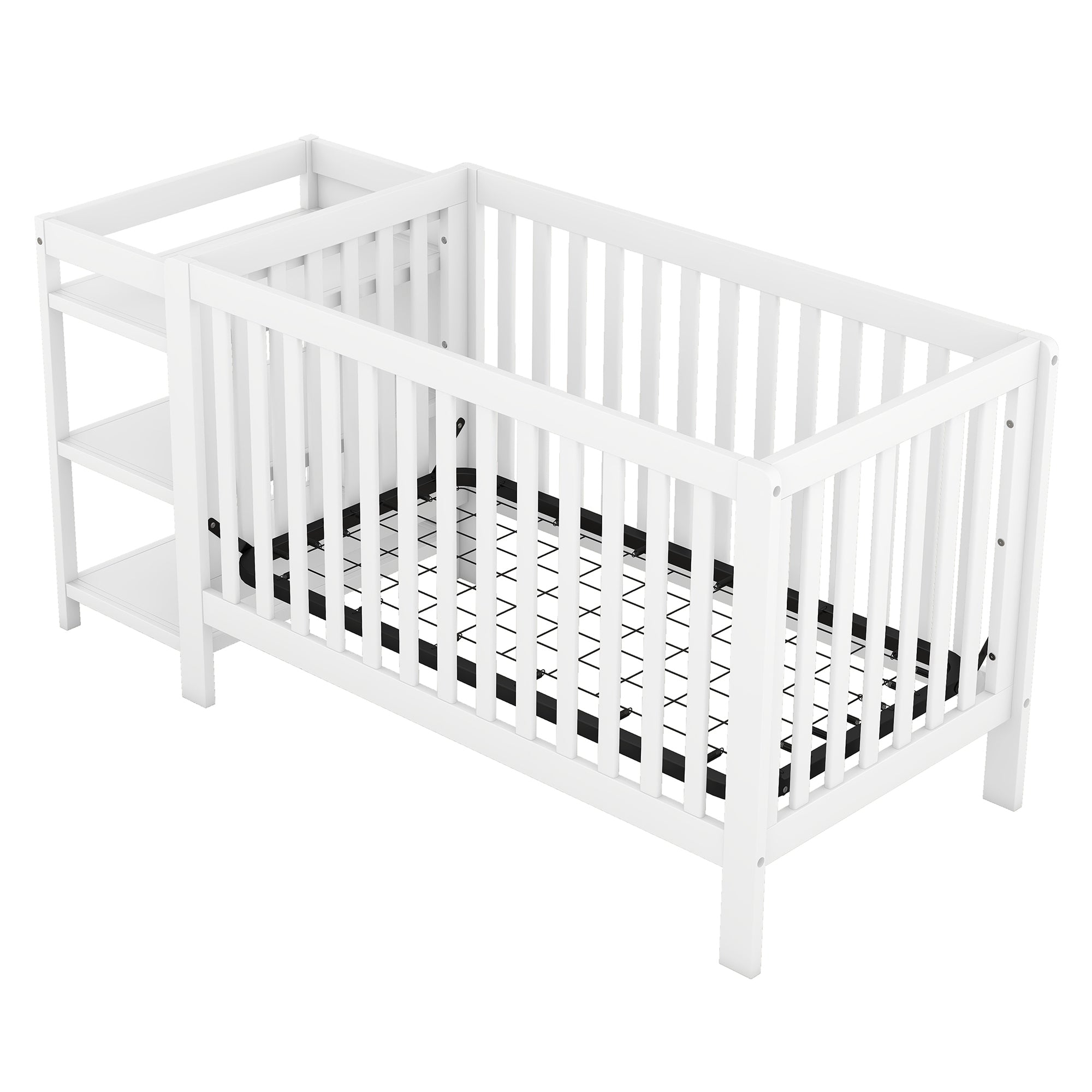 Convertible Crib/Full Size Bed with Changing Table, White - Atlantic Fine Furniture Melbourne FL