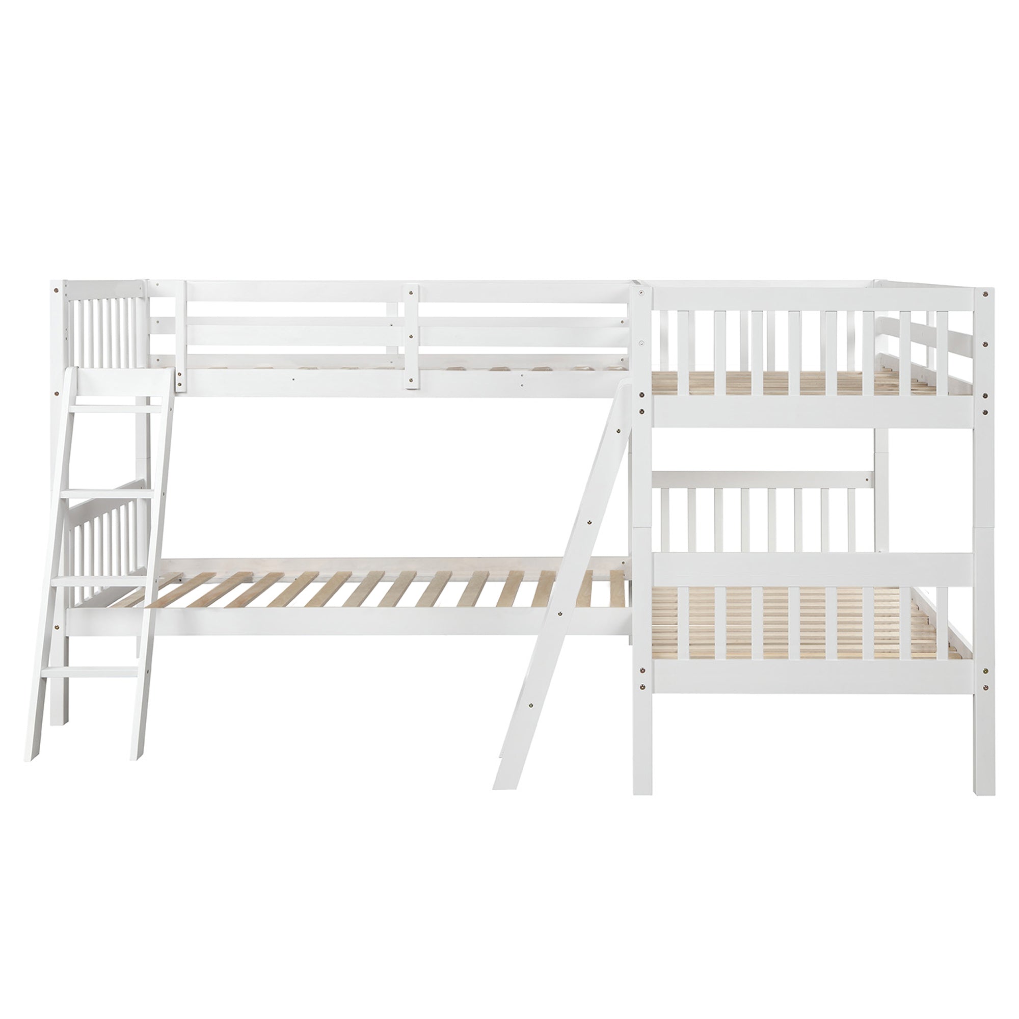 L-Shaped Bunk Bed with Ladder,Twin Size-Gray(OLD SKU :LP000020AAK)