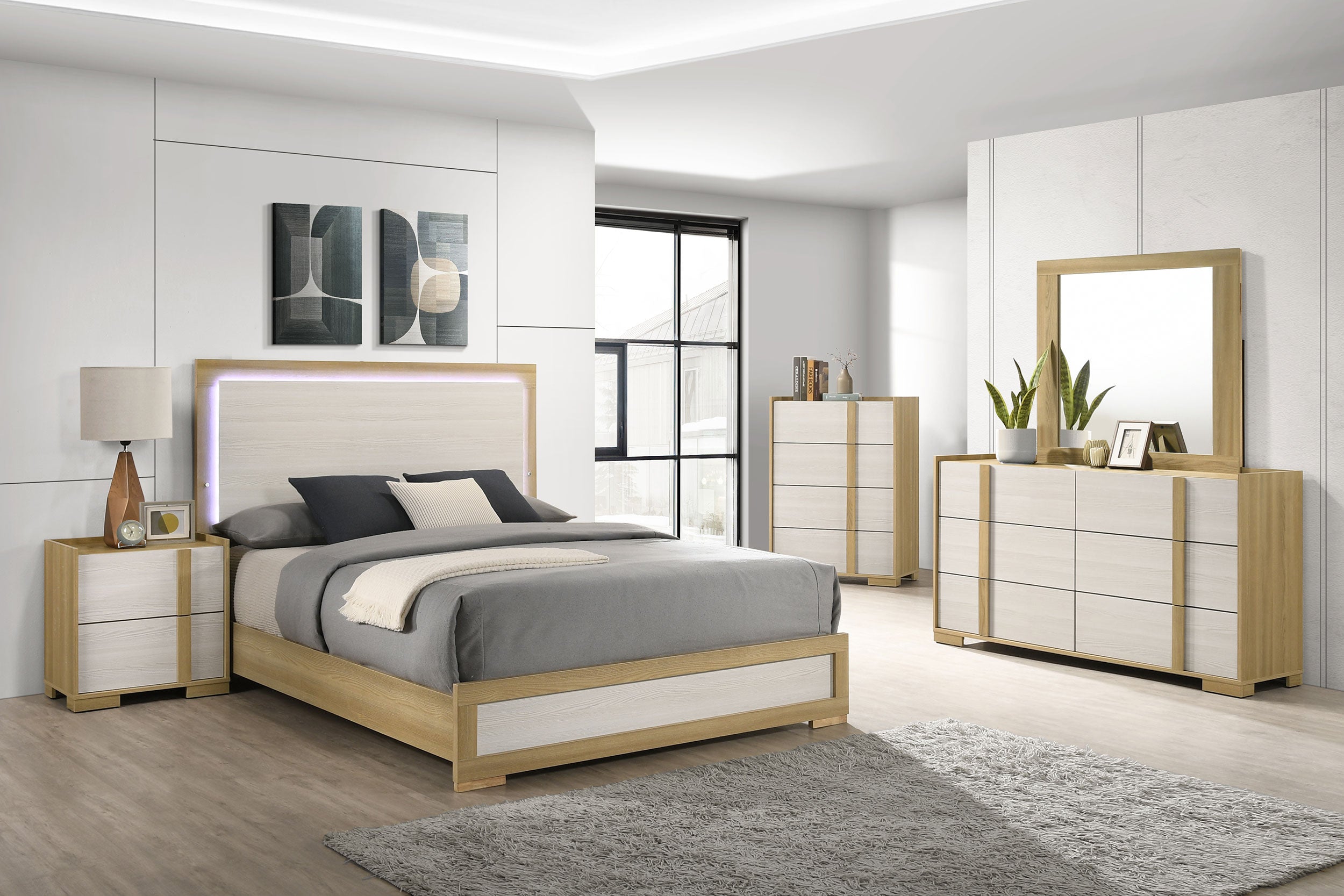 Hyland Eastern King Panel Bed LED Headboard Natural — view 13