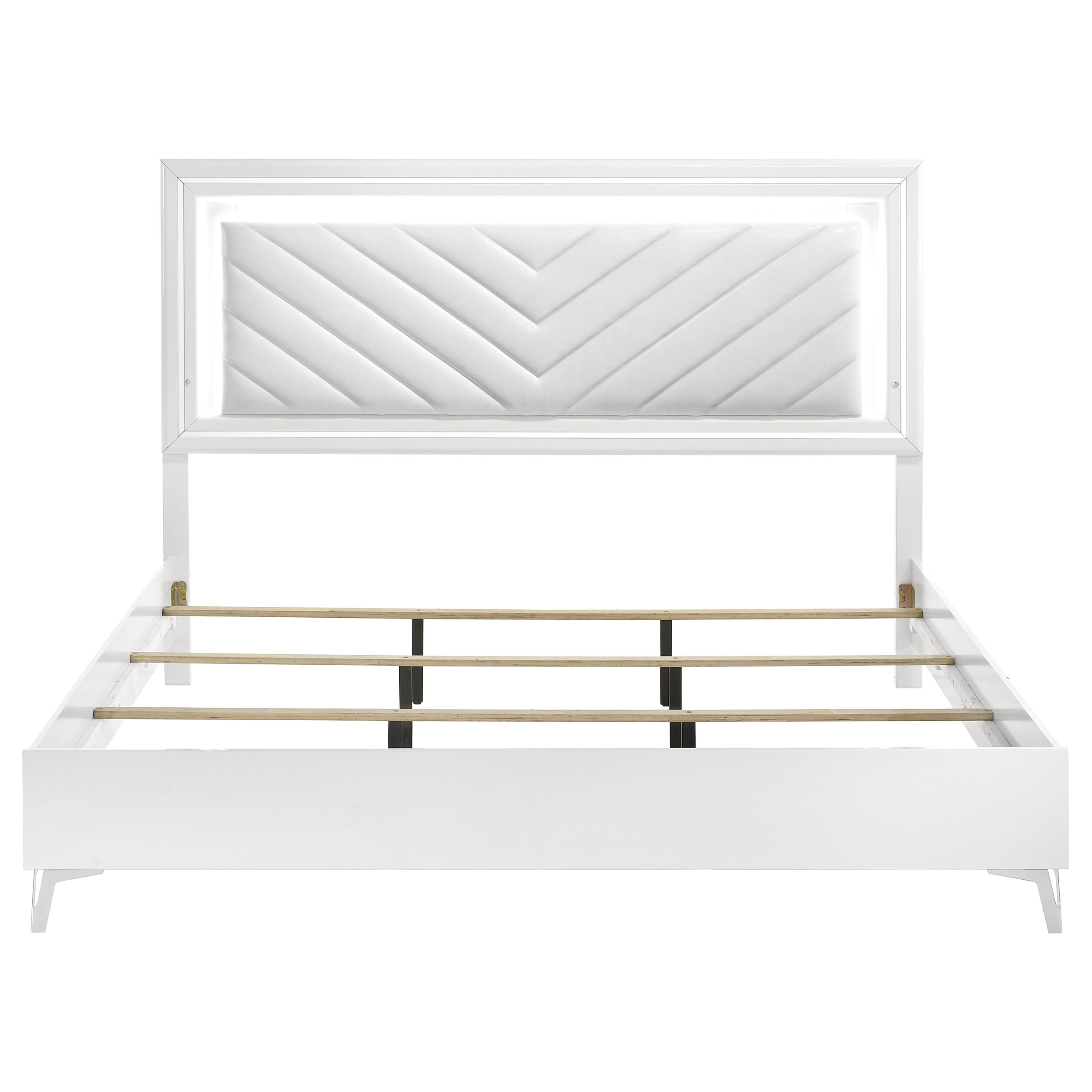 Cassia Eastern King LED Panel Bed White High Gloss — view 4