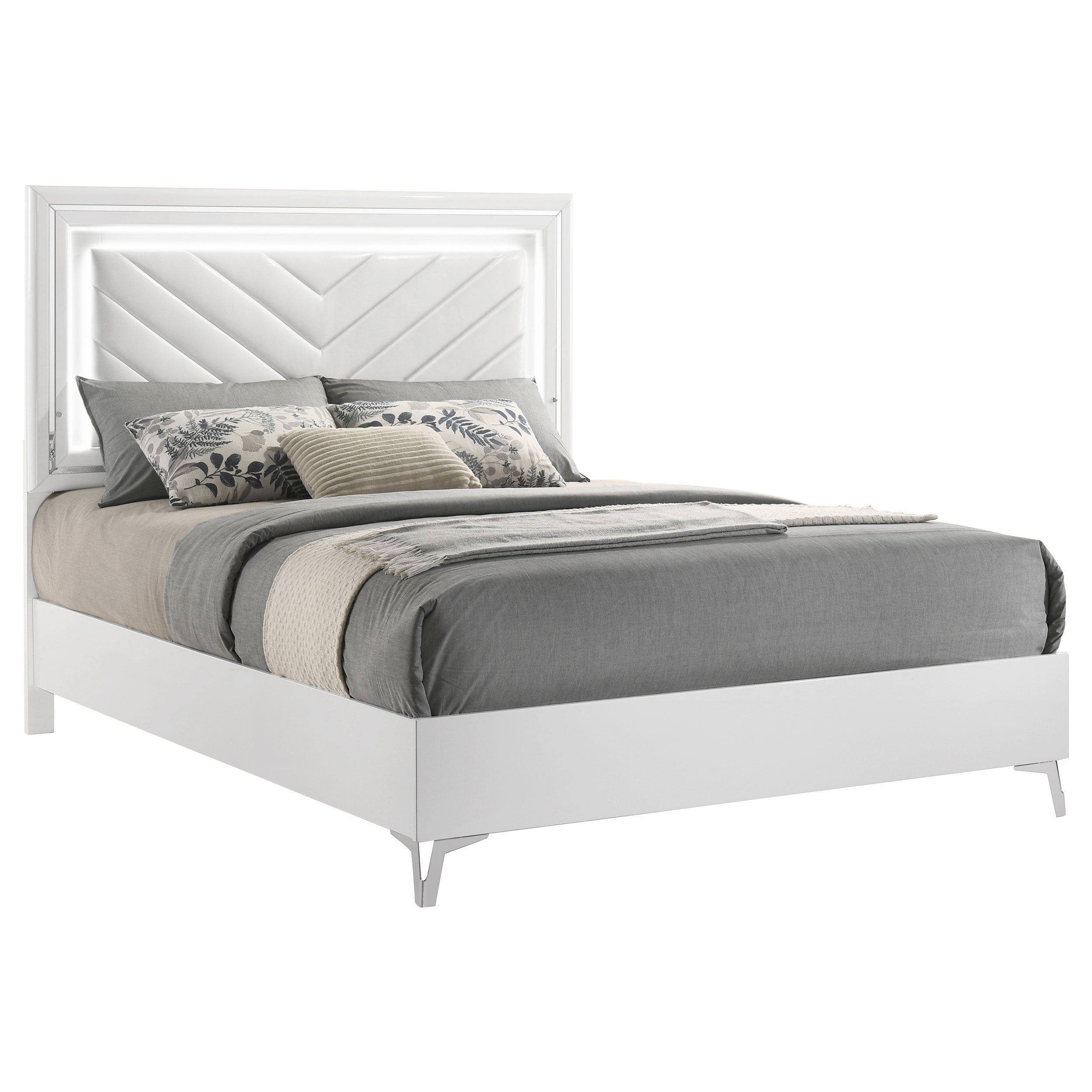 Cassia Queen LED Panel Bed White High Gloss — view 3