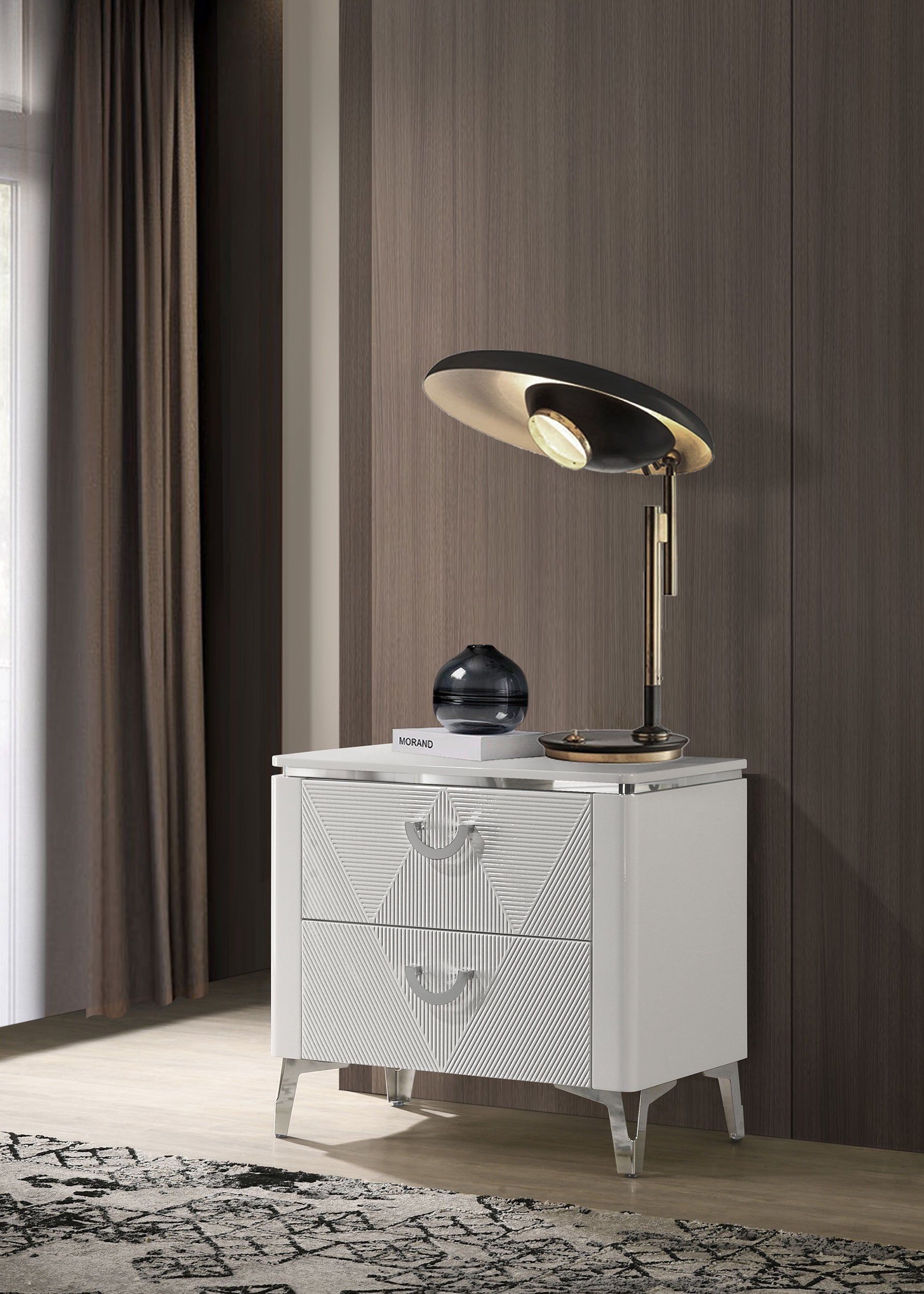 Cassia 2-drawer Nightstand Bedside Table White High Gloss — view 2