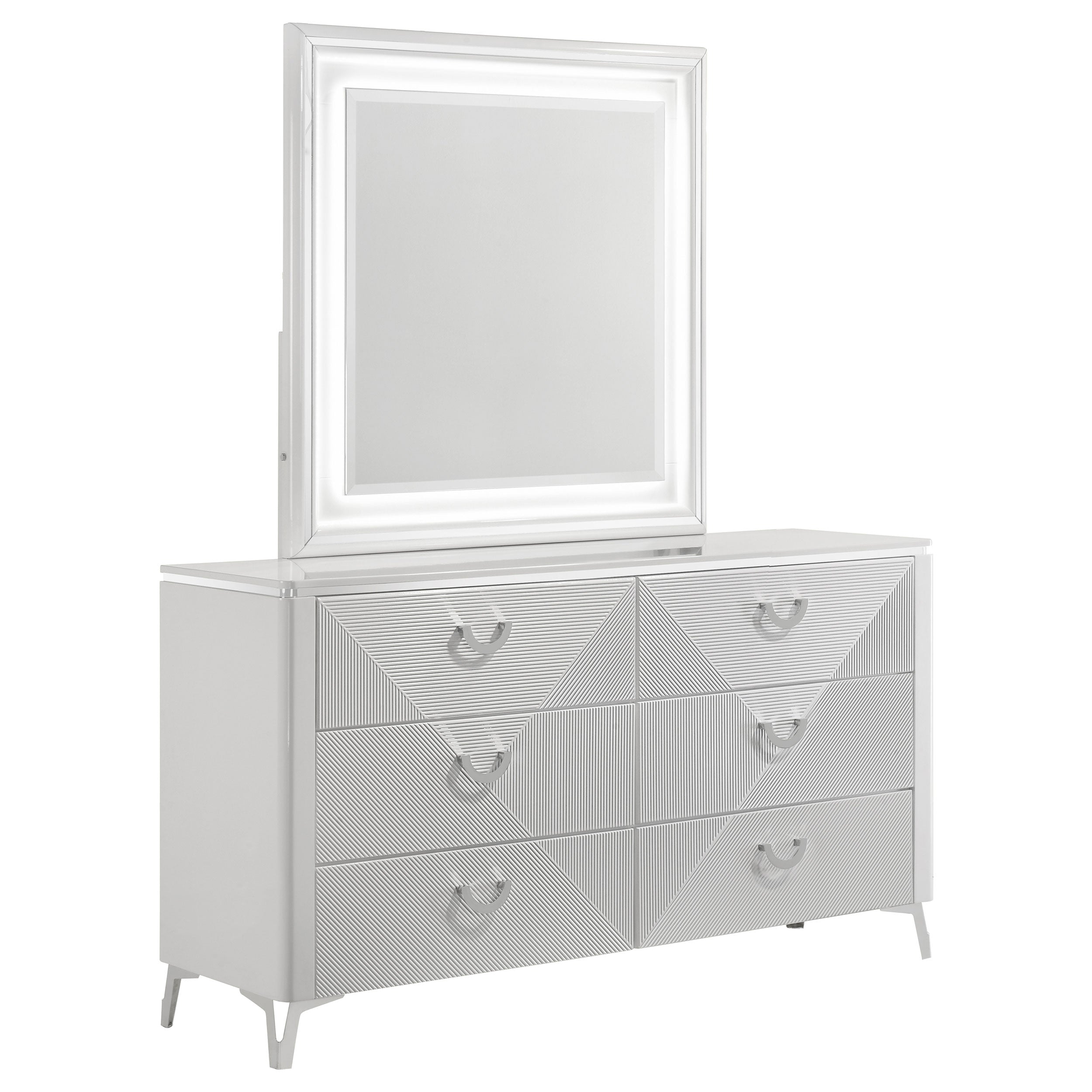 Cassia 6-drawer Dresser Cabinet with Mirror White High Gloss — view 1