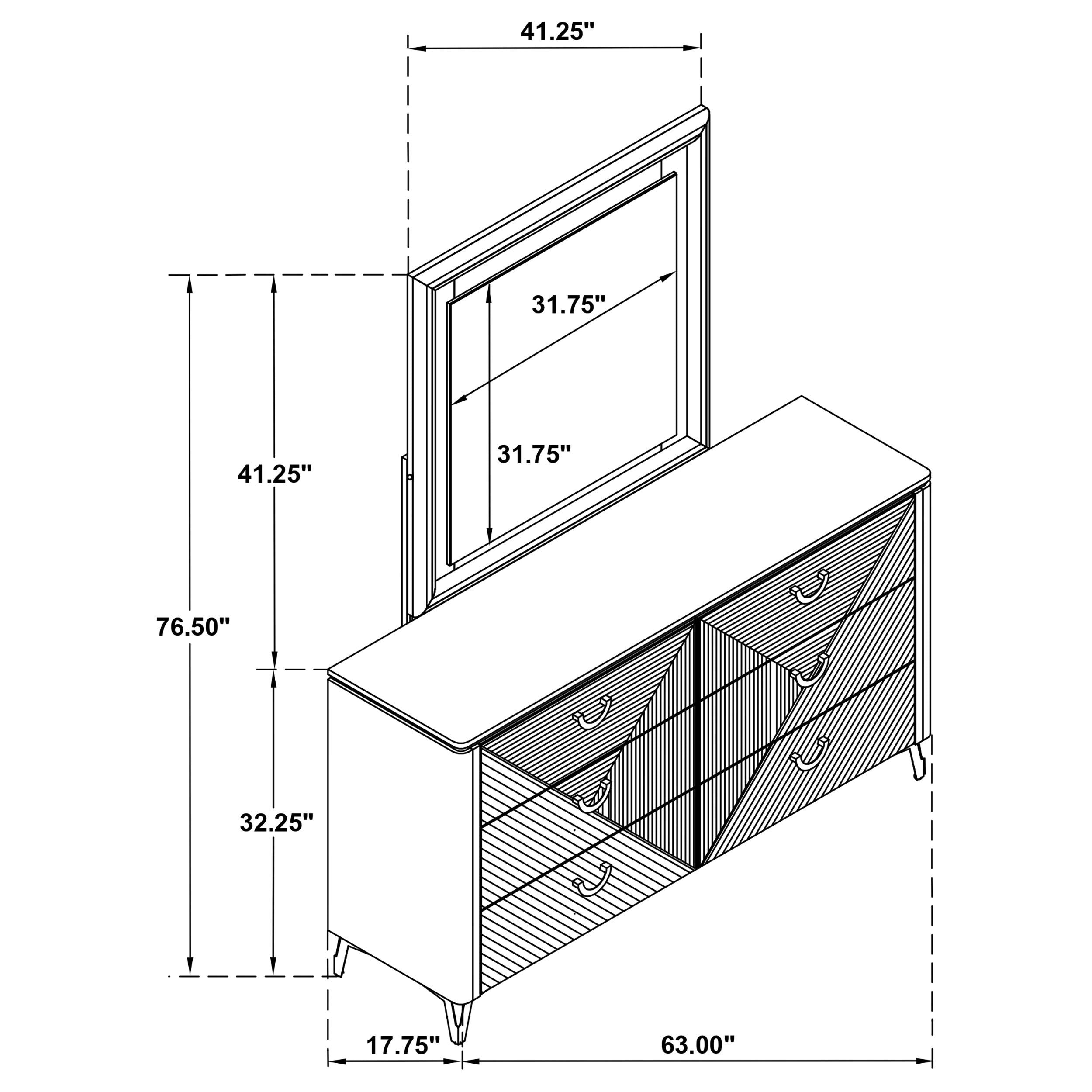 Cassia 6-drawer Dresser Cabinet with Mirror White High Gloss — view 12