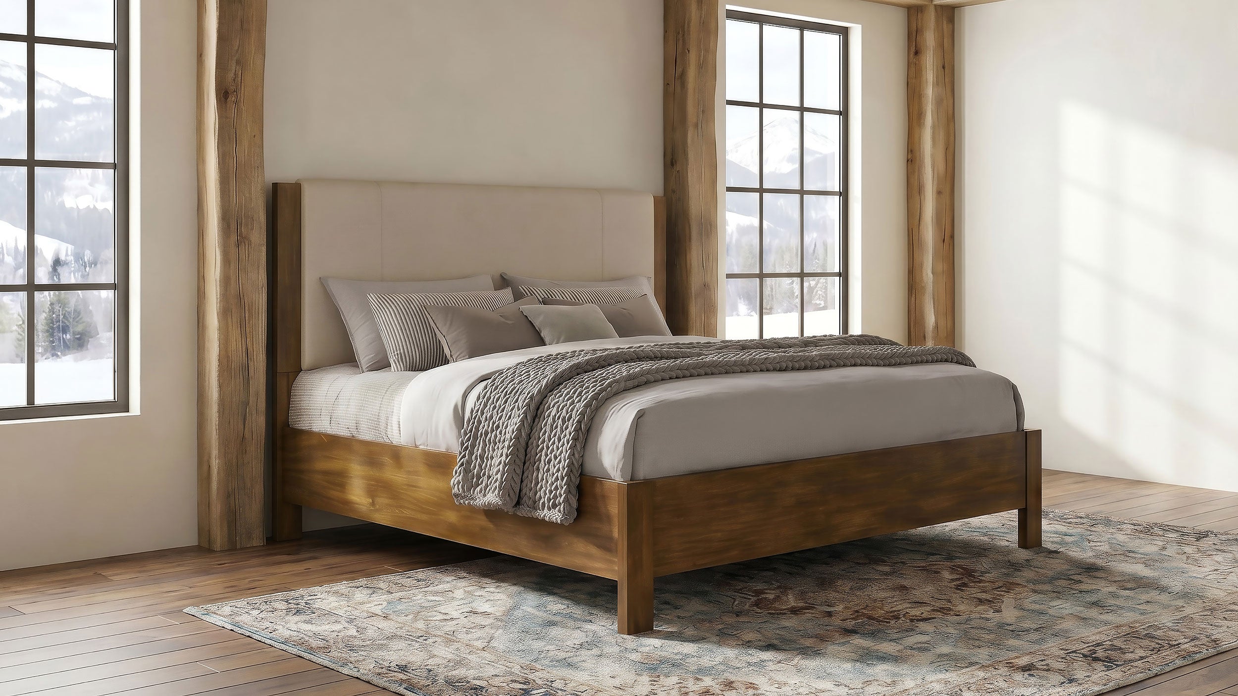 Adderley California King Wood Panel Bed Cream and Warm Brown — view 2
