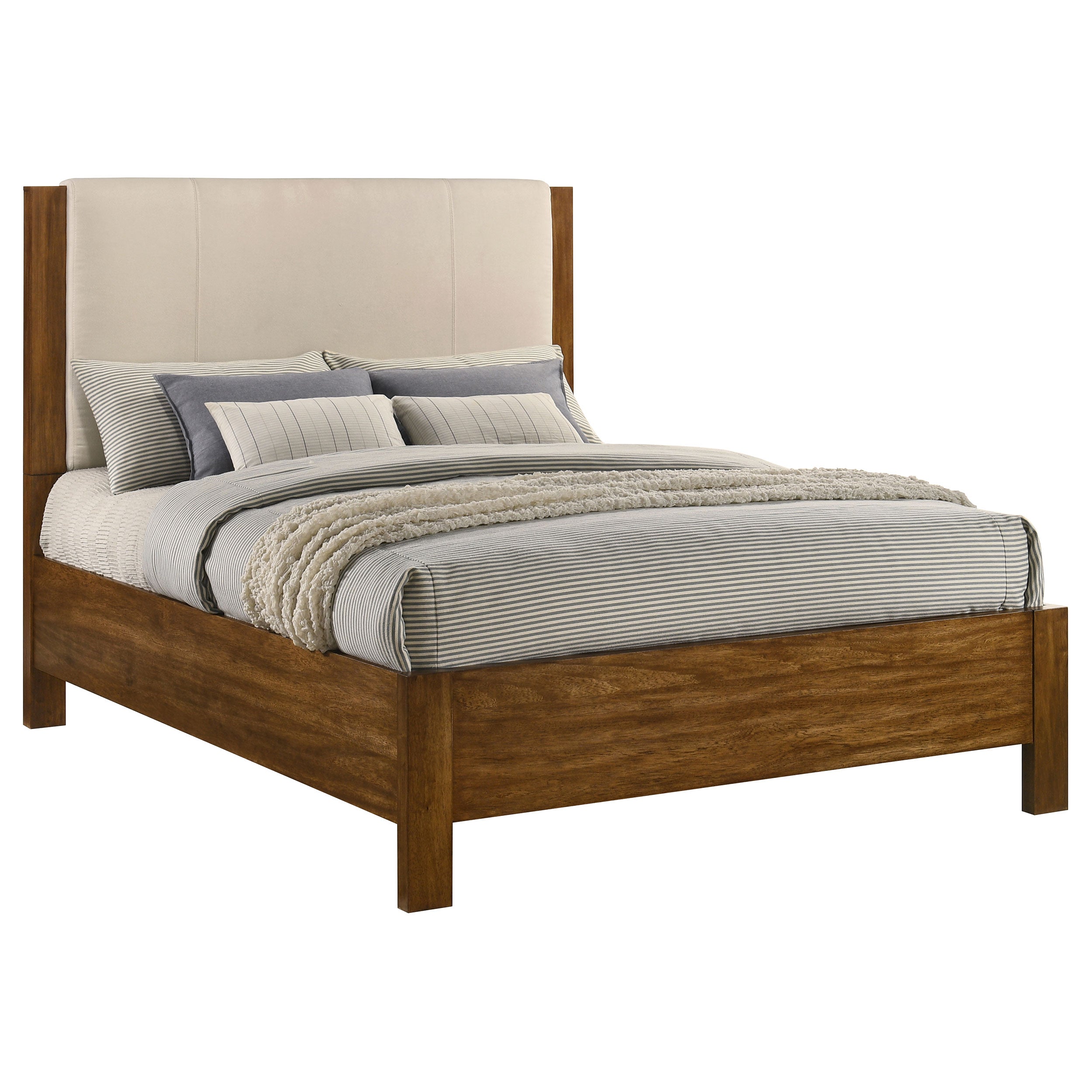 Adderley Queen Wood Panel Bed Cream and Warm Brown — view 3