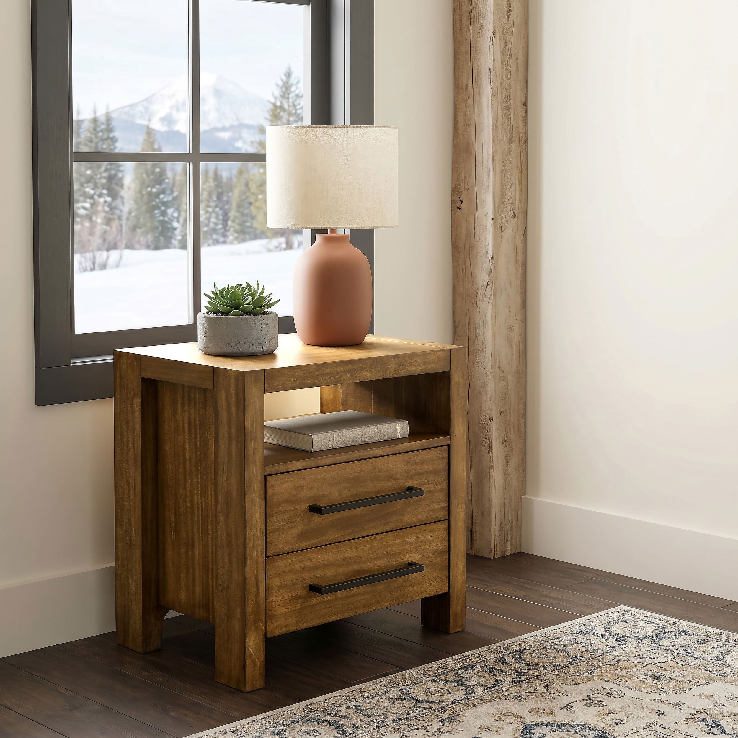 Adderley 2-drawer Nightstand Bedside Table Warm Brown — view 2