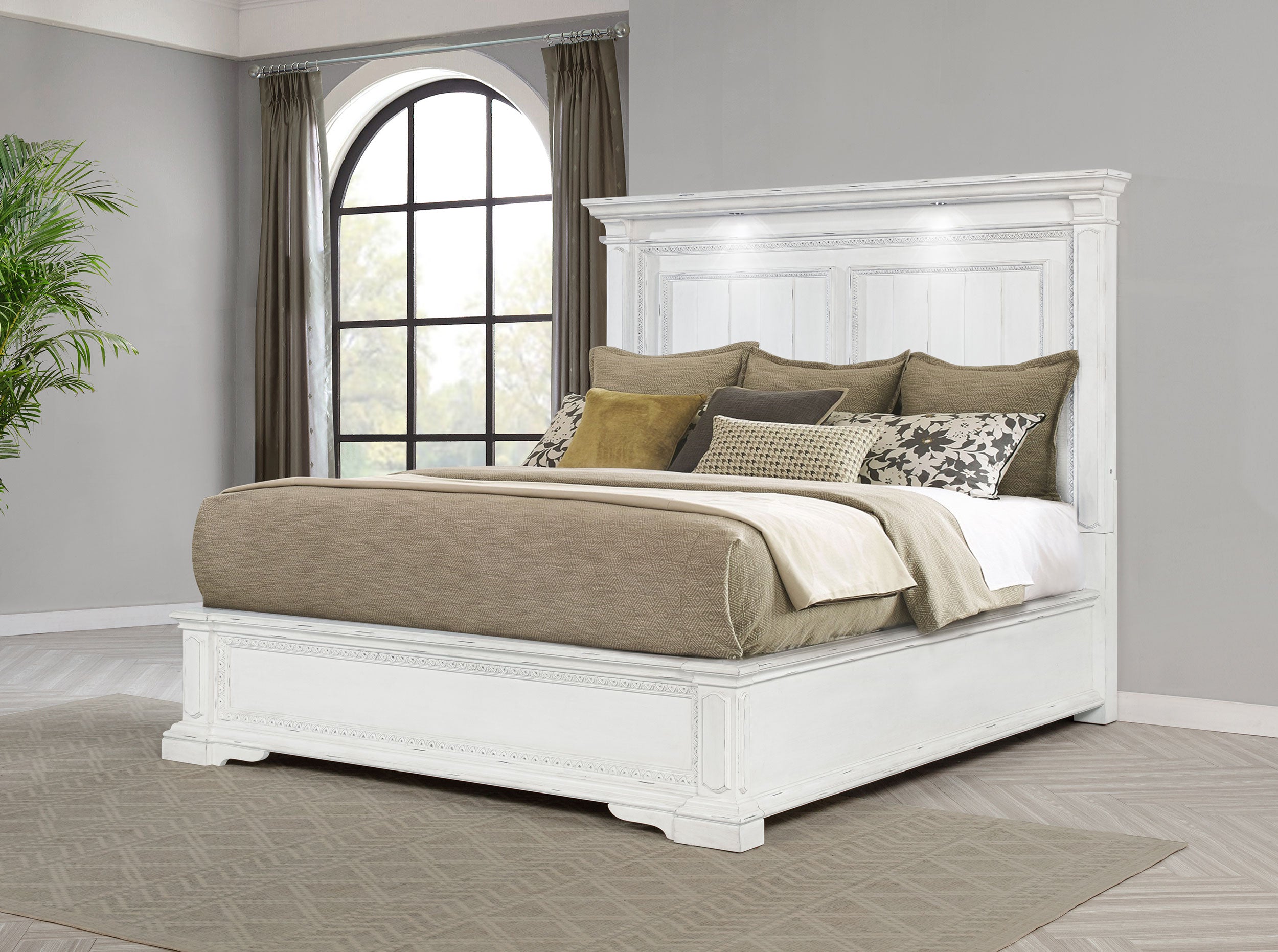 McKinney Eastern King LED Light Panel Bed Vintage White — view 2
