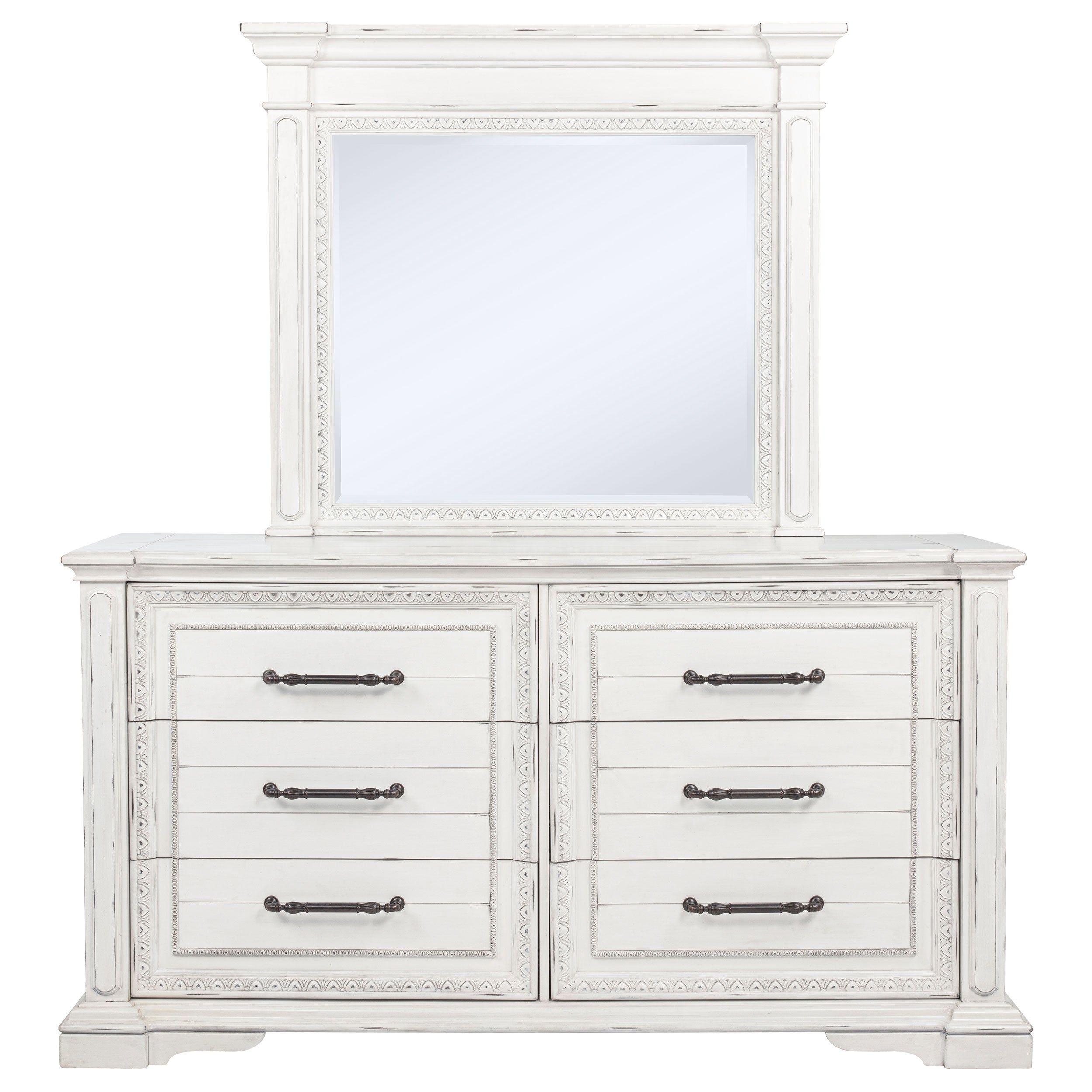McKinney 6-drawer Bedroom Dresser with Mirror Vintage White — view 3