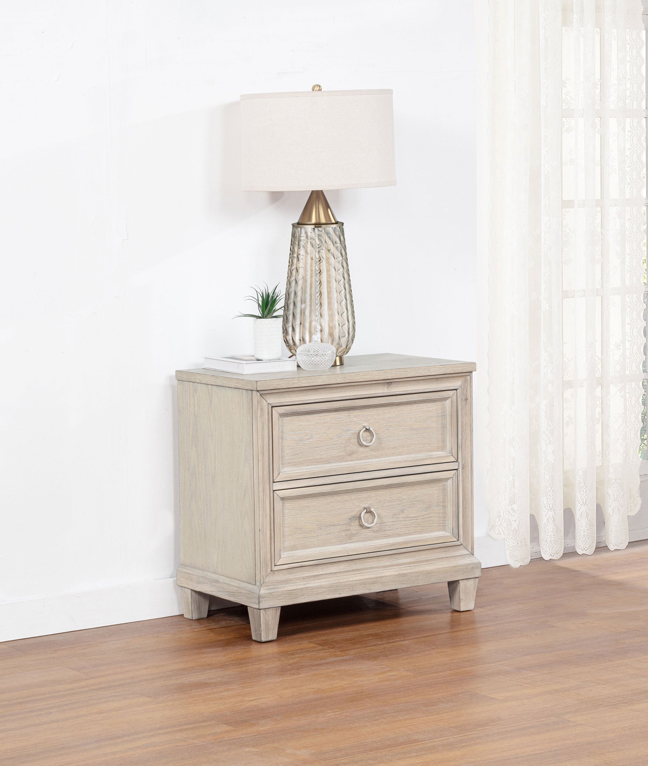 Pembroke 2-drawer Nightstand Bedside Table Washed Oak — view 2