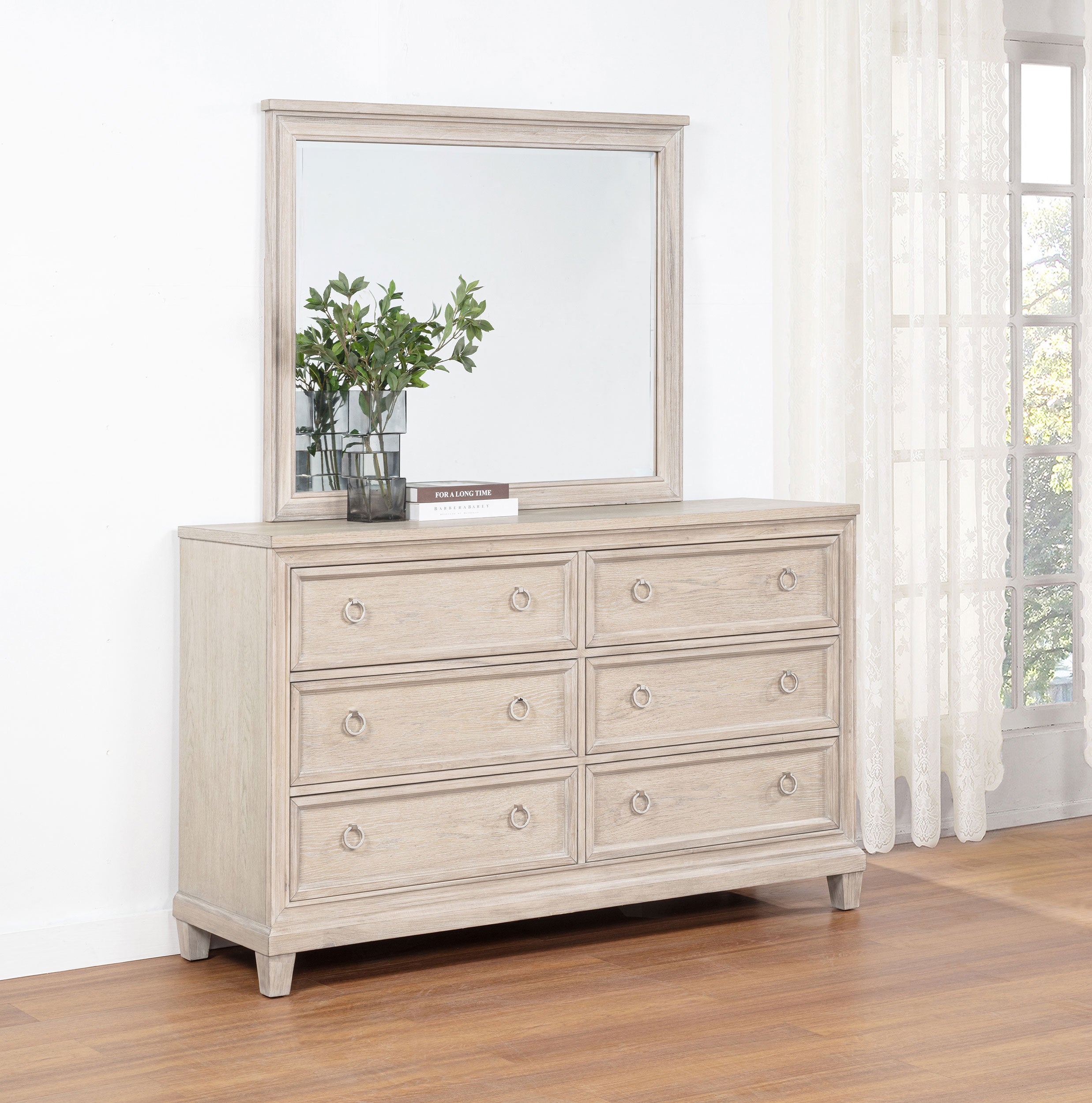 Pembroke 6-drawer Bedroom Dresser with Mirror Washed Oak — view 2