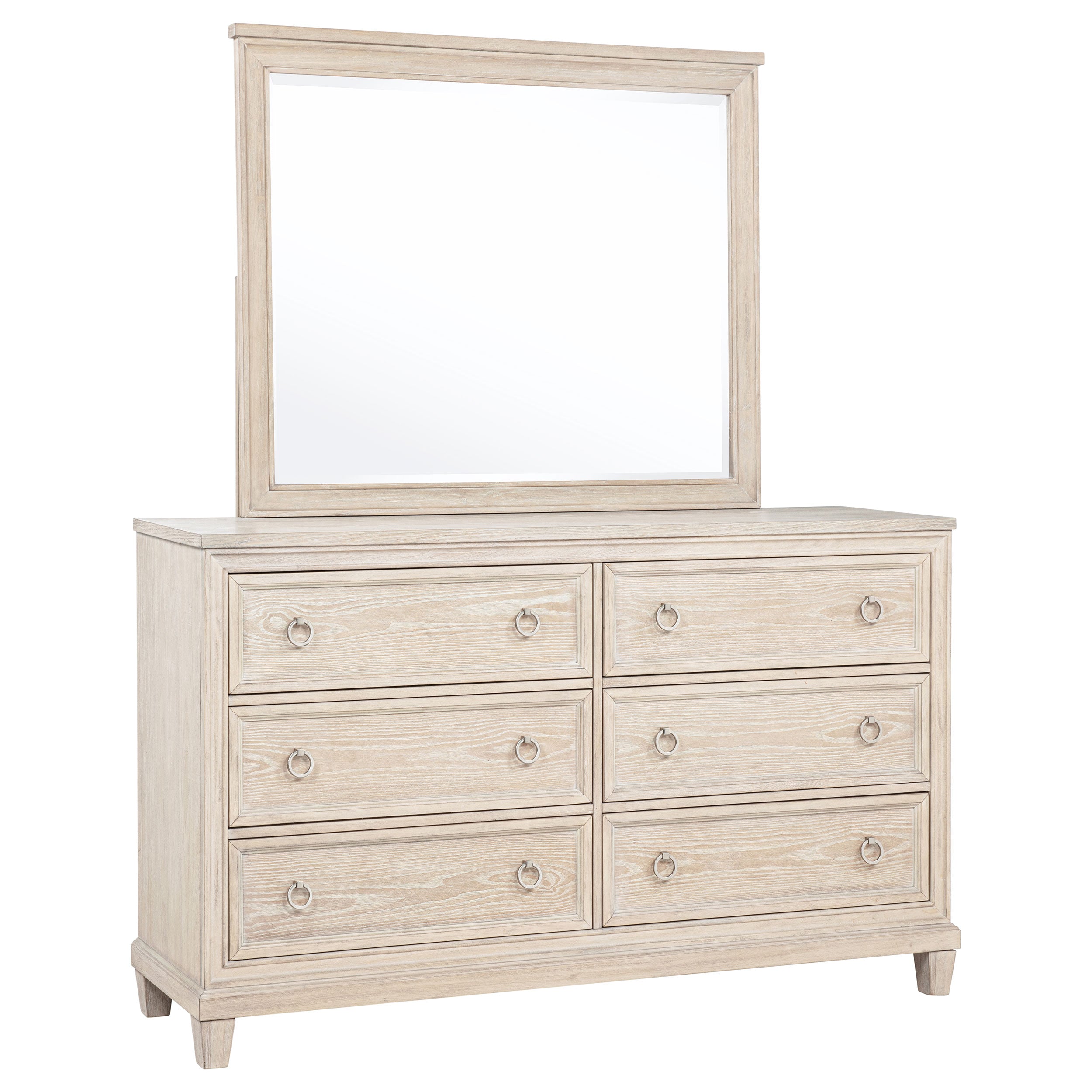 Pembroke 6-drawer Bedroom Dresser with Mirror Washed Oak — view 1