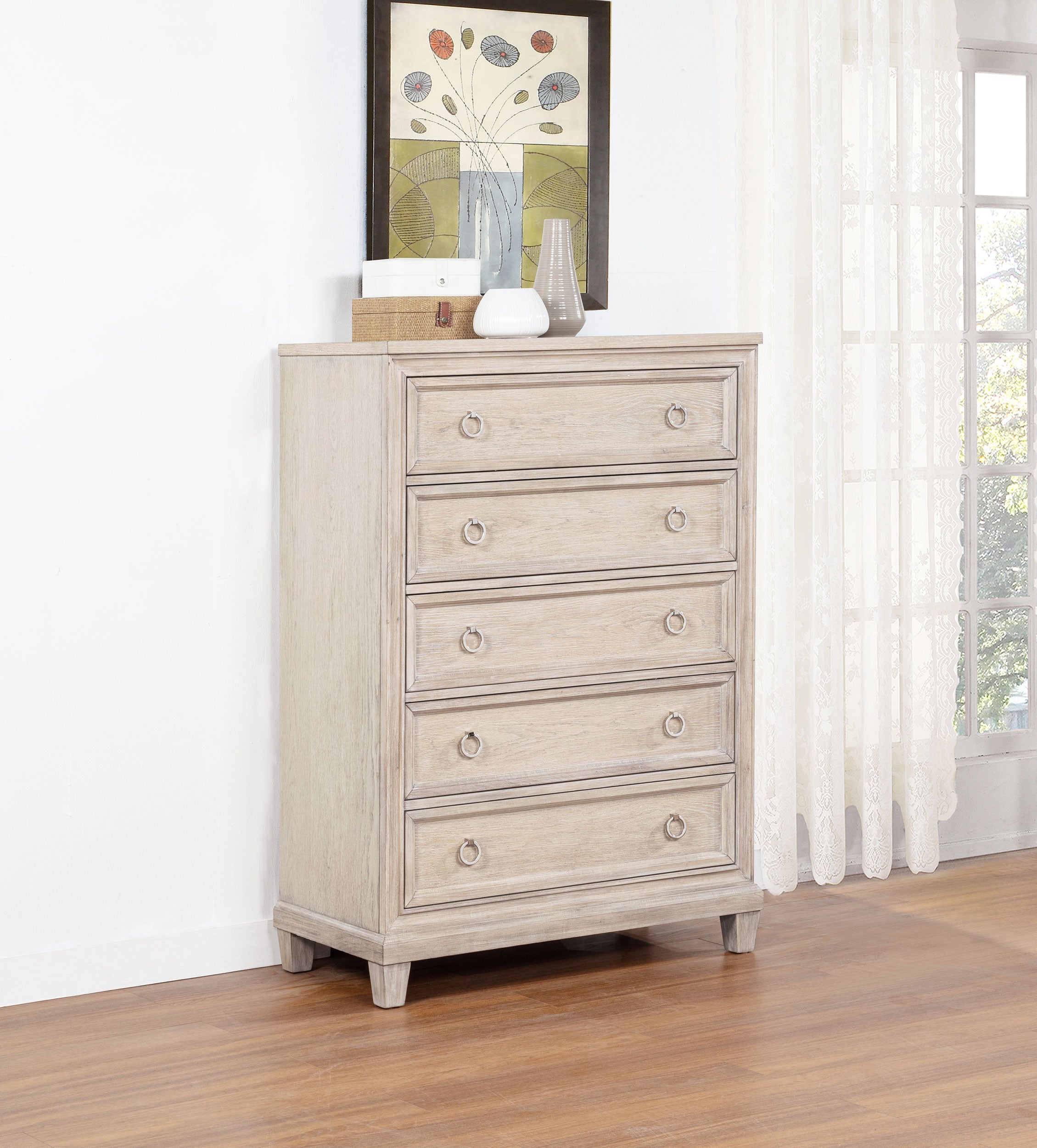 Pembroke 5-drawer Chest of Drawers Washed Oak — view 2