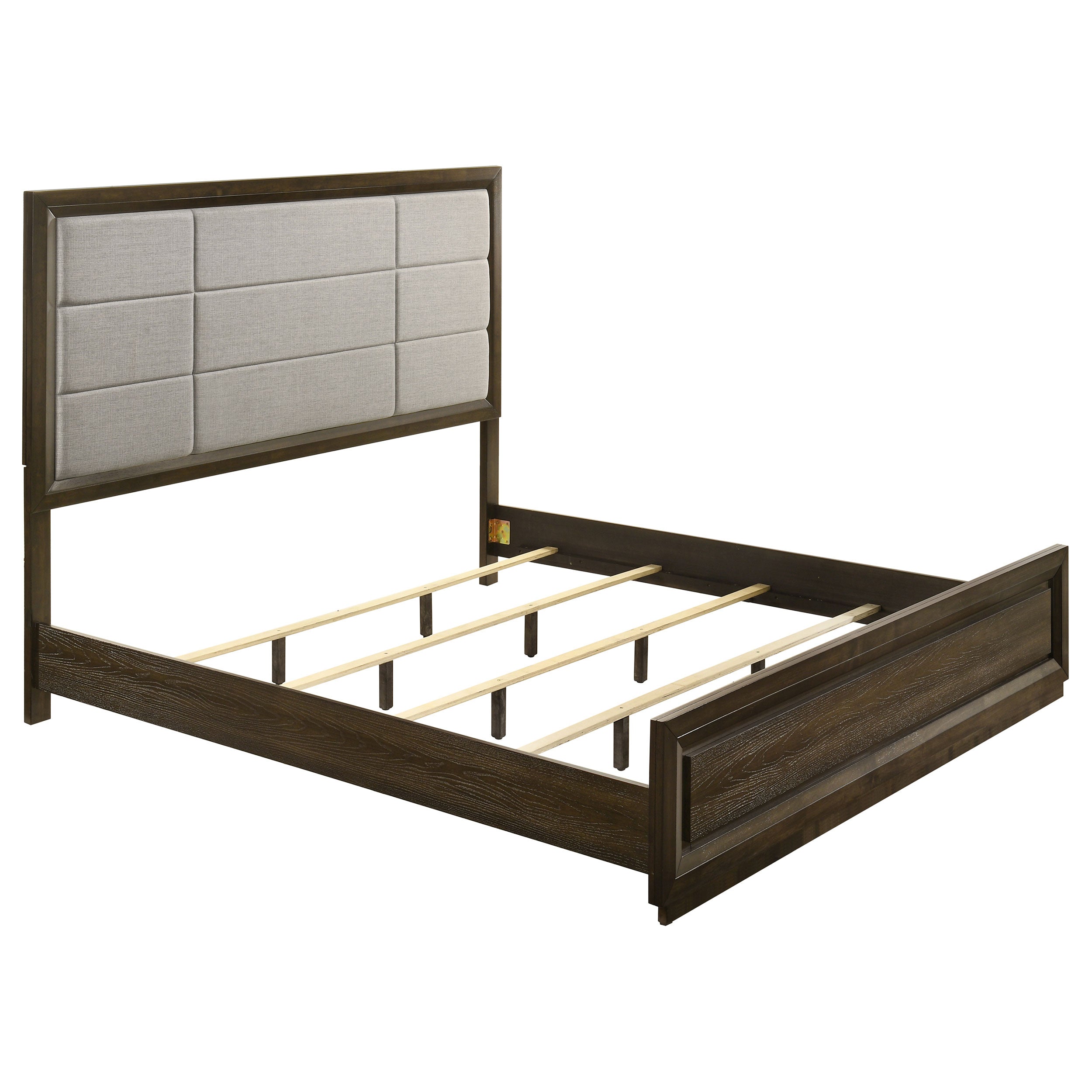 Atlas 63-inch Eastern King Upholstered Panel Bed Grey and Dark Oak — view 1