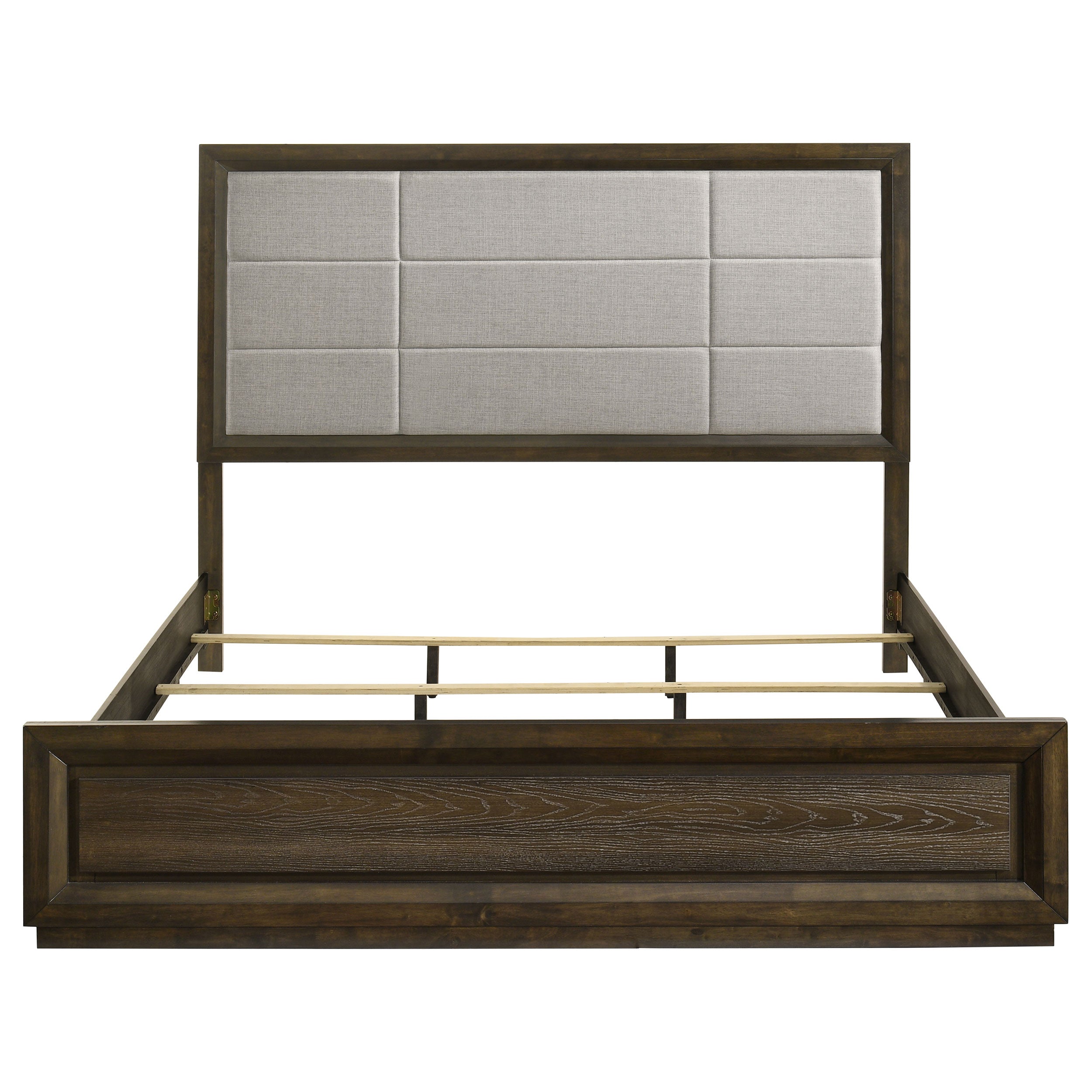 Atlas 63-inch California King Upholstered Panel Bed Grey and Dark Oak — view 4