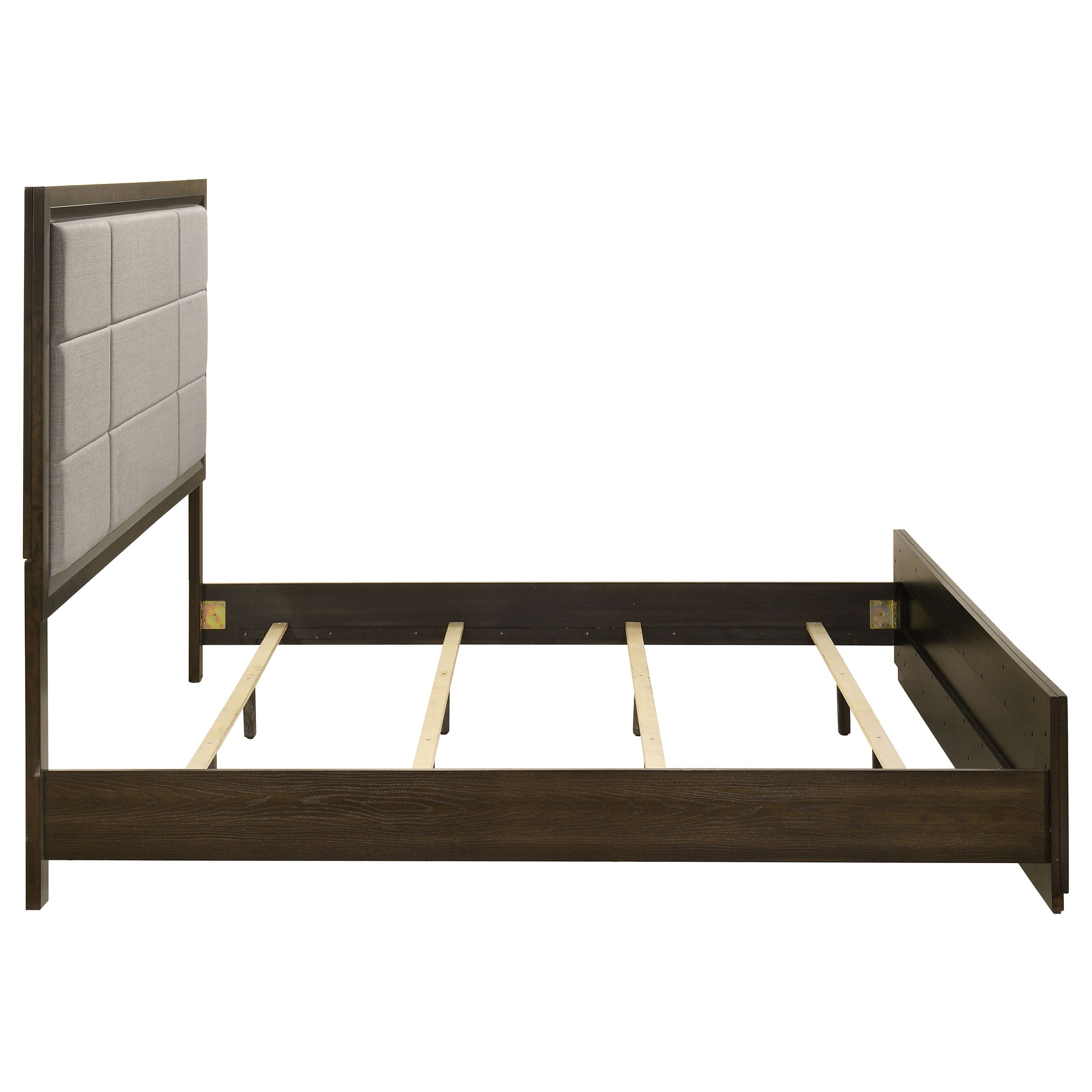 Atlas 63-inch California King Upholstered Panel Bed Grey and Dark Oak — view 6